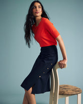 Anya Ponte Skirt - Navy with Gold Buttons