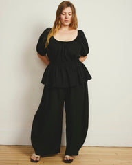 Cosma Barrel Leg Linen Blend Pants - Black