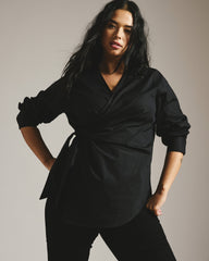Beacon Stretch Poplin Wrap Shirt - Black