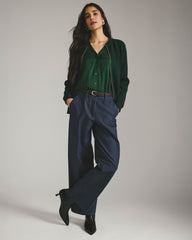 Cooling Stretch Cupro Button-Down Blouse - Forest Green