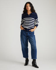 Brenda Zip Sweater - Navy/Cream Stripes