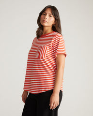Breton Stripe Garcon Tee - Coral Reef/White Stripe