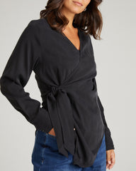 Beacon Stretch Cupro Wrap Shirt - Black