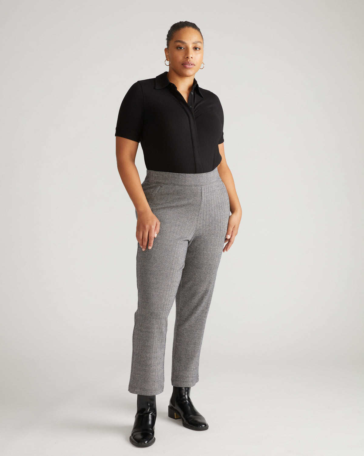 Amaya Ponte Kick Flare Pants - Herringbone Tweed