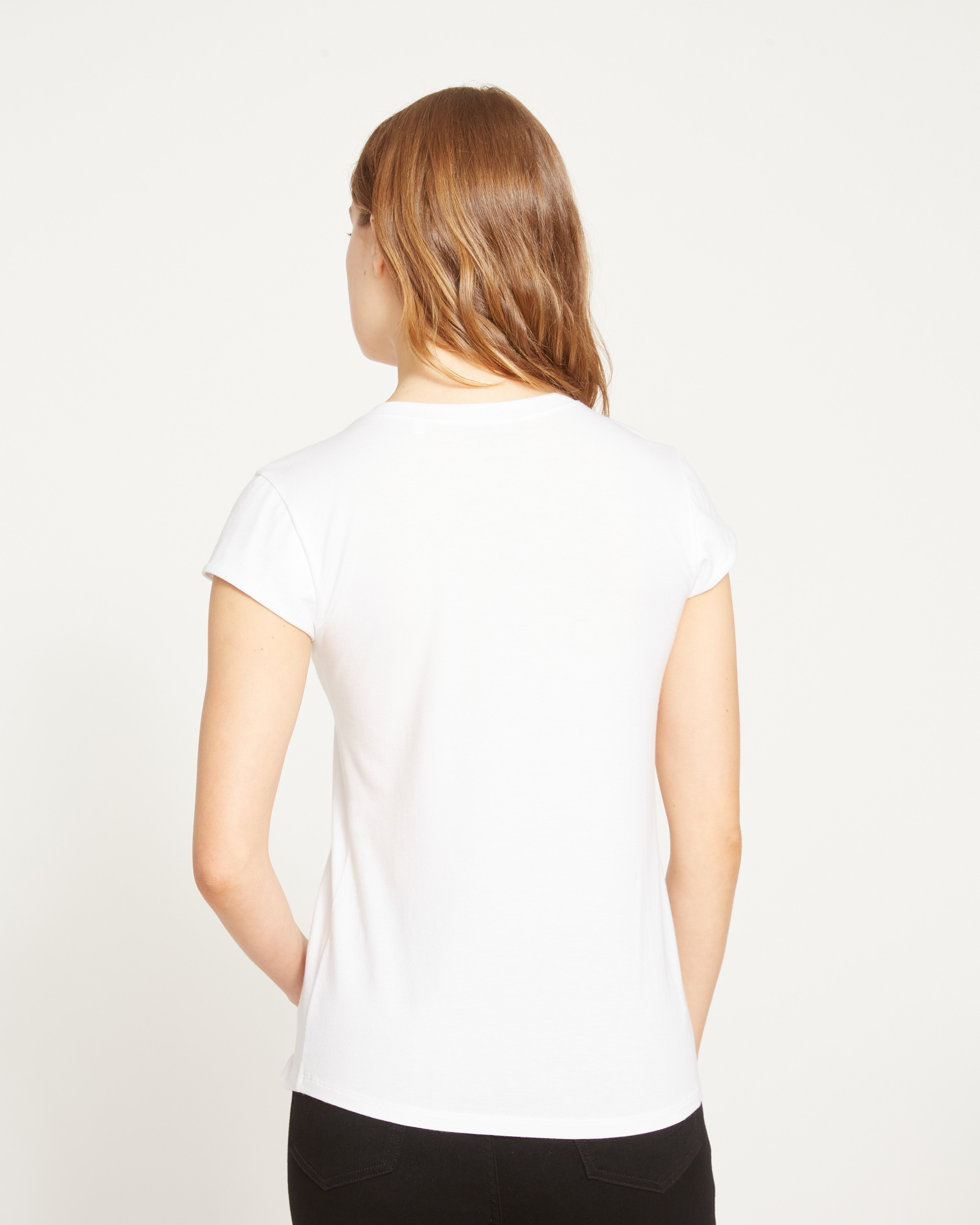 Ashley V Neck Cap Sleeve Tee - White