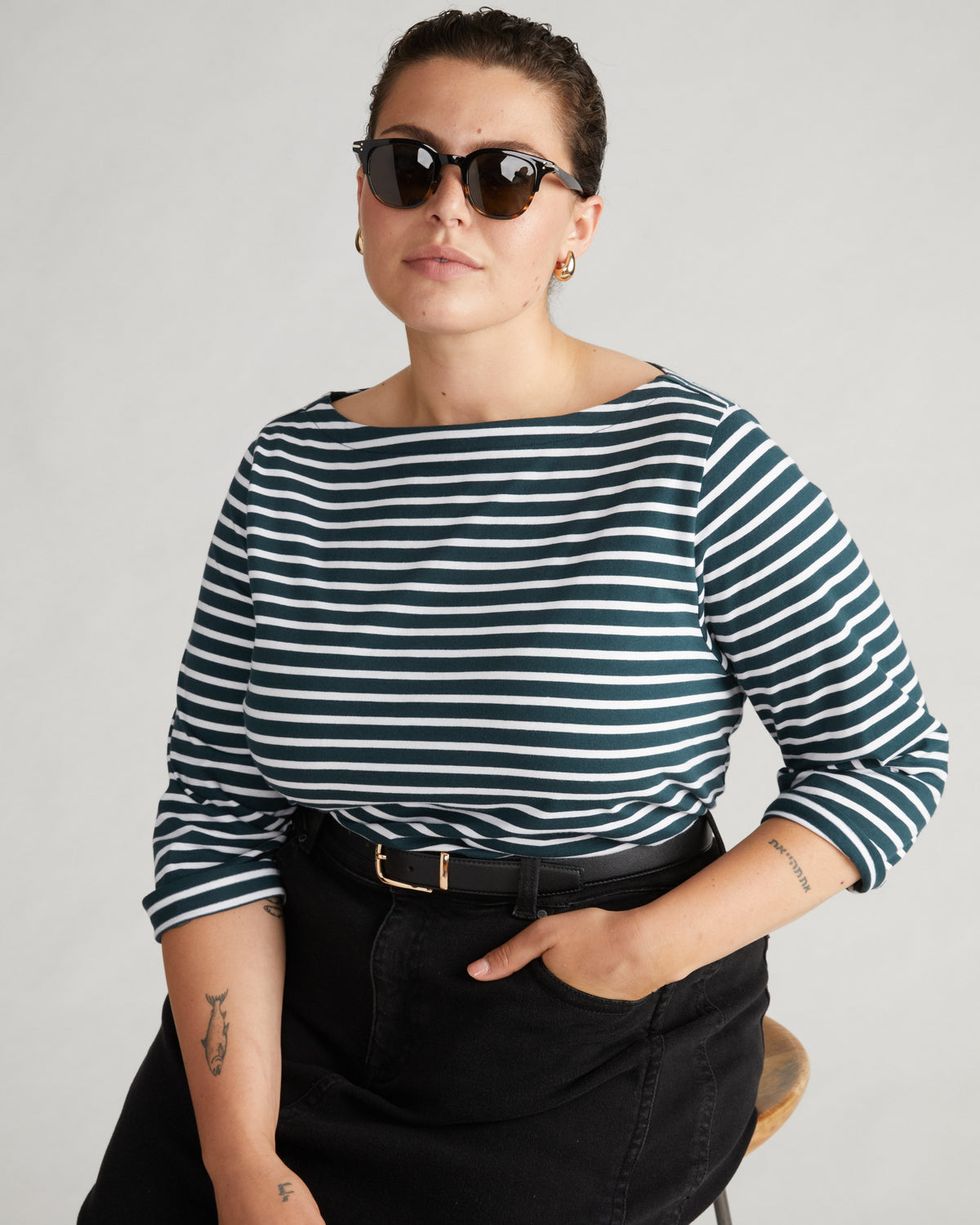 Belle Breton Stripe Jersey Tee - Deep Sea/White Stripe