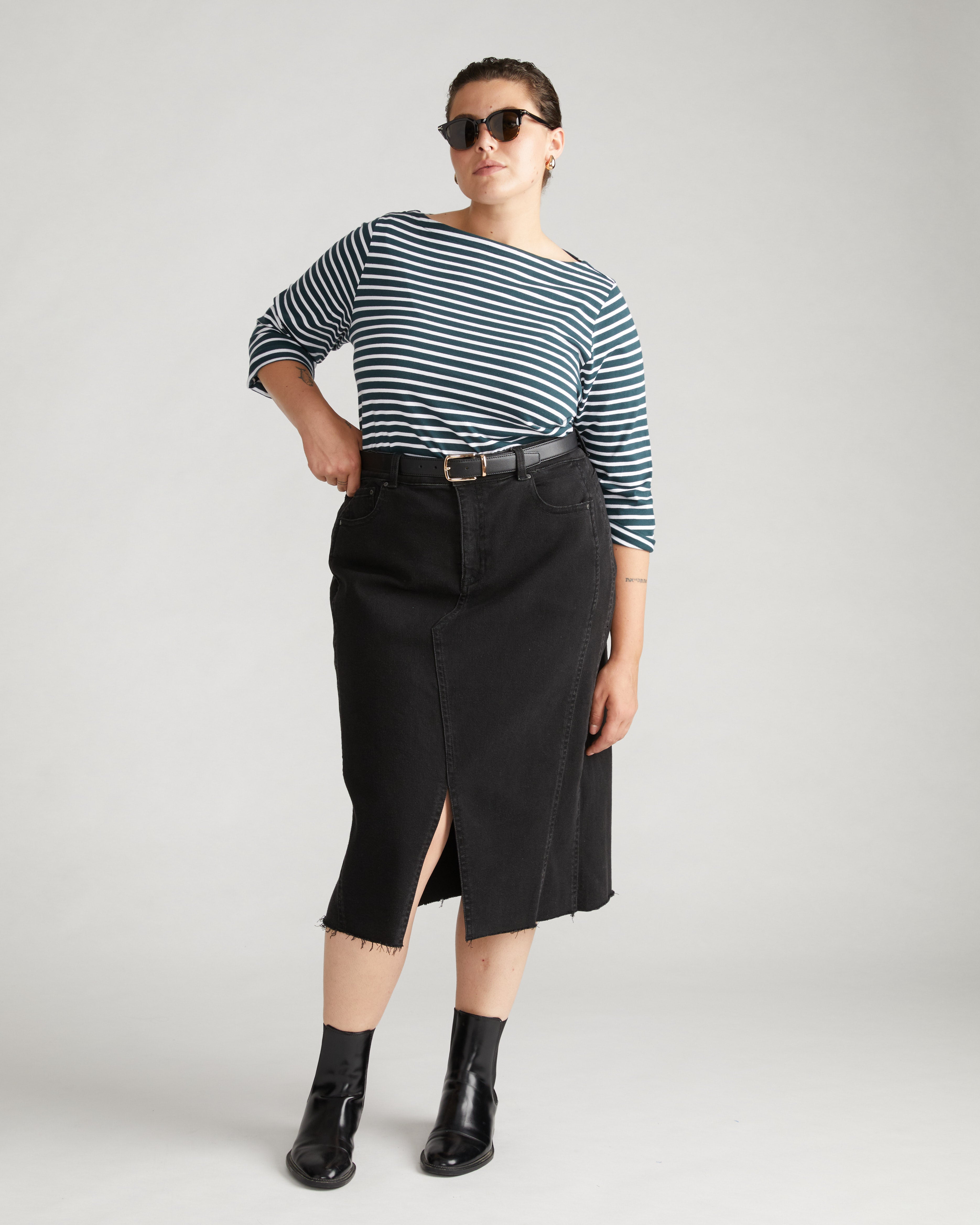 Belle Breton Stripe Jersey Tee - Deep Sea/White Stripe