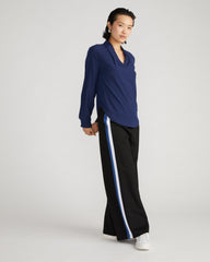 Better-Than-Silk Long Sleeve V-Neck Top - Brilliant Navy