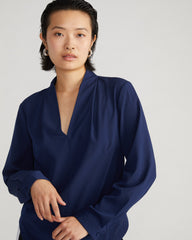 Better-Than-Silk Long Sleeve V-Neck Top - Brilliant Navy