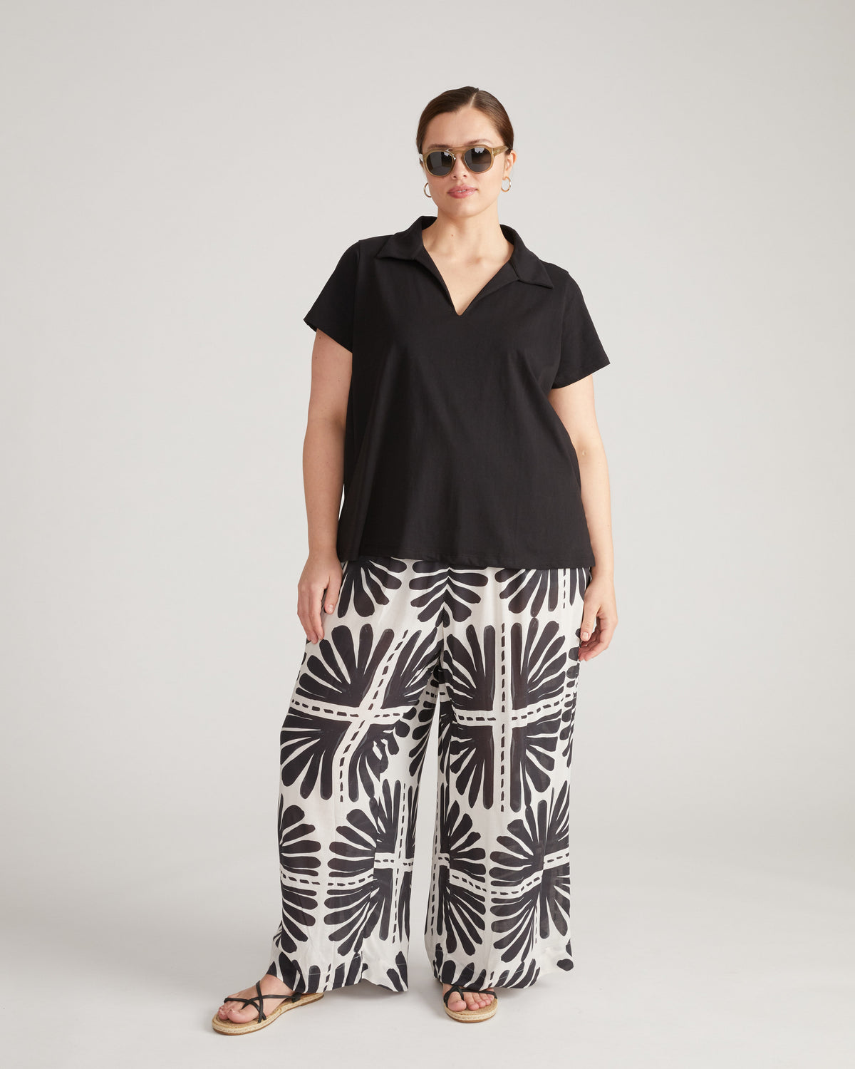 Cecile Breton Stripe Polo - Solid Black
