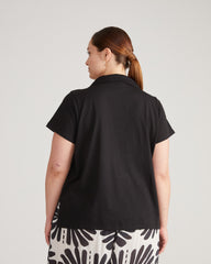 Cecile Breton Stripe Polo - Solid Black