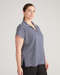 Cecile Breton Stripe Polo - Navy/White Stripe
