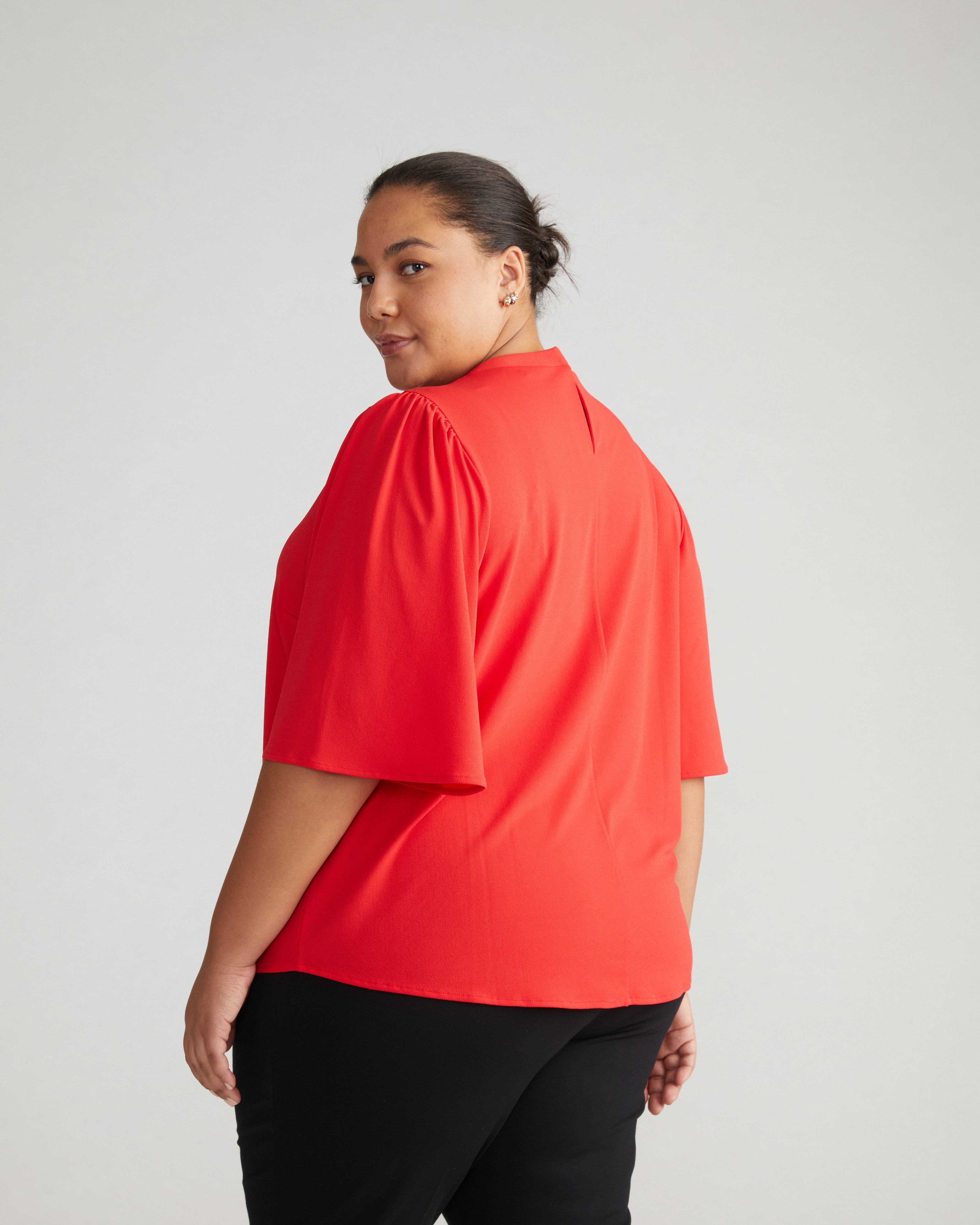 Crepe Jersey Capelet Blouse - Vermilion Red