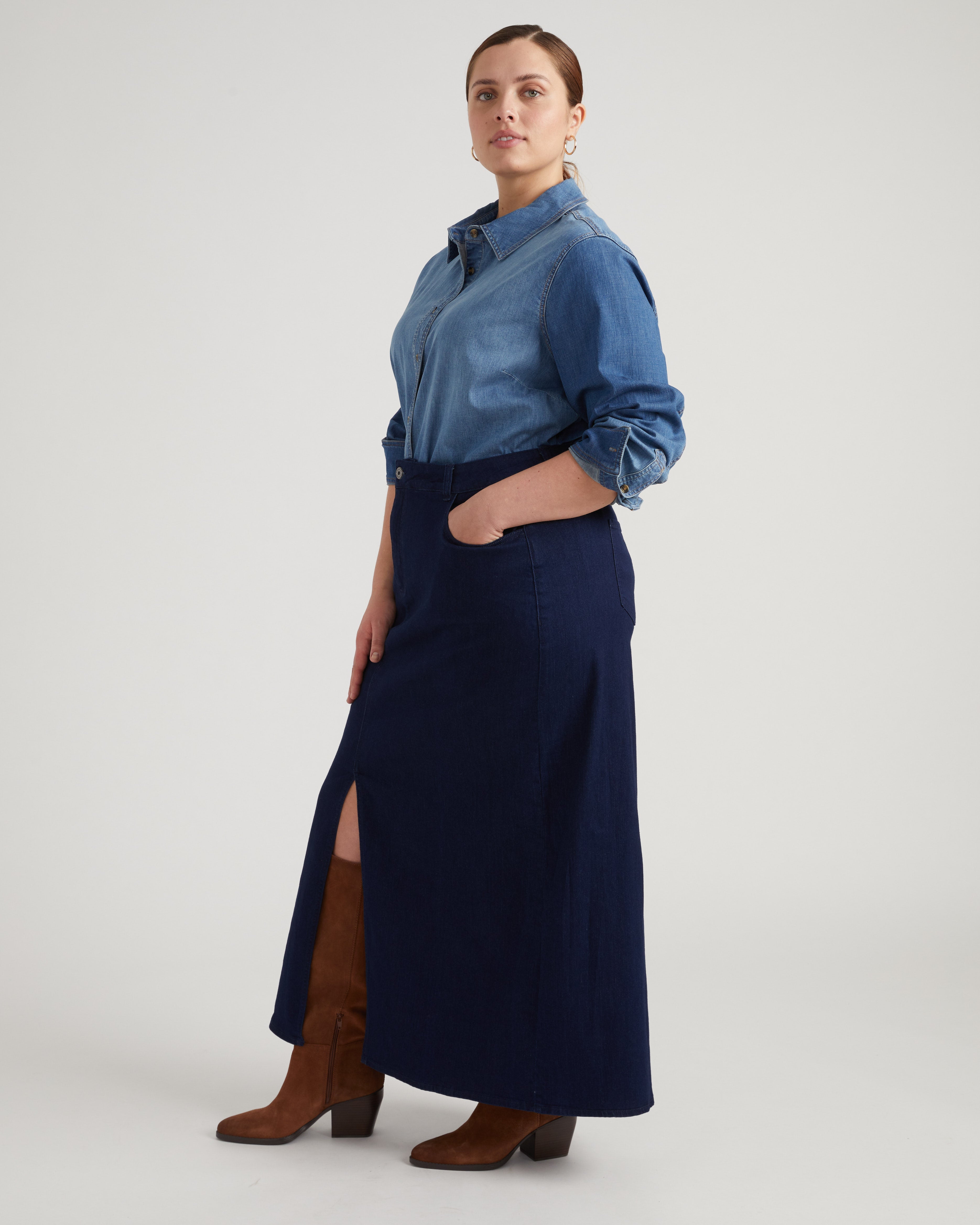 ComfortDenim Maxi Skirt - Dark Indigo