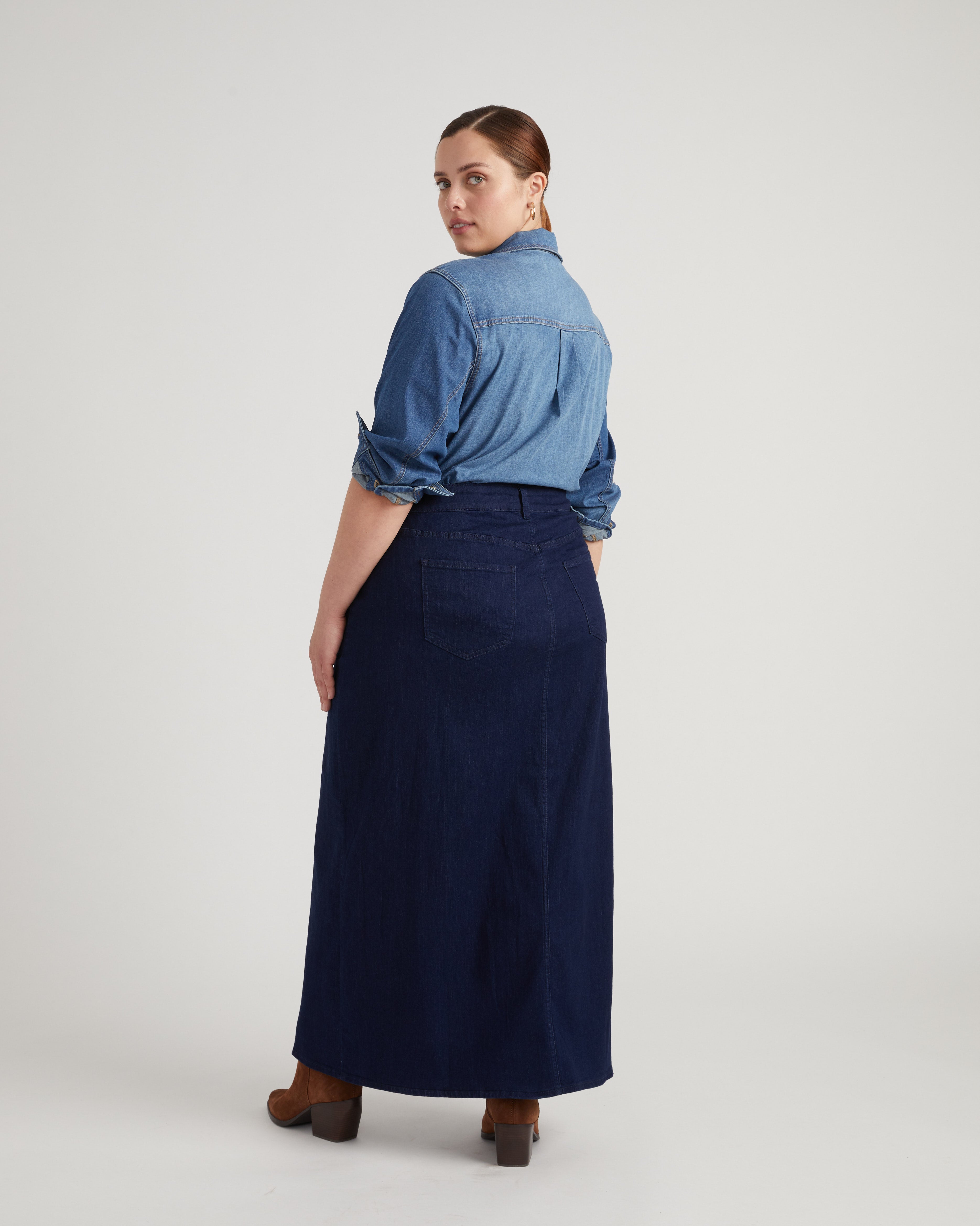 ComfortDenim Maxi Skirt - Dark Indigo