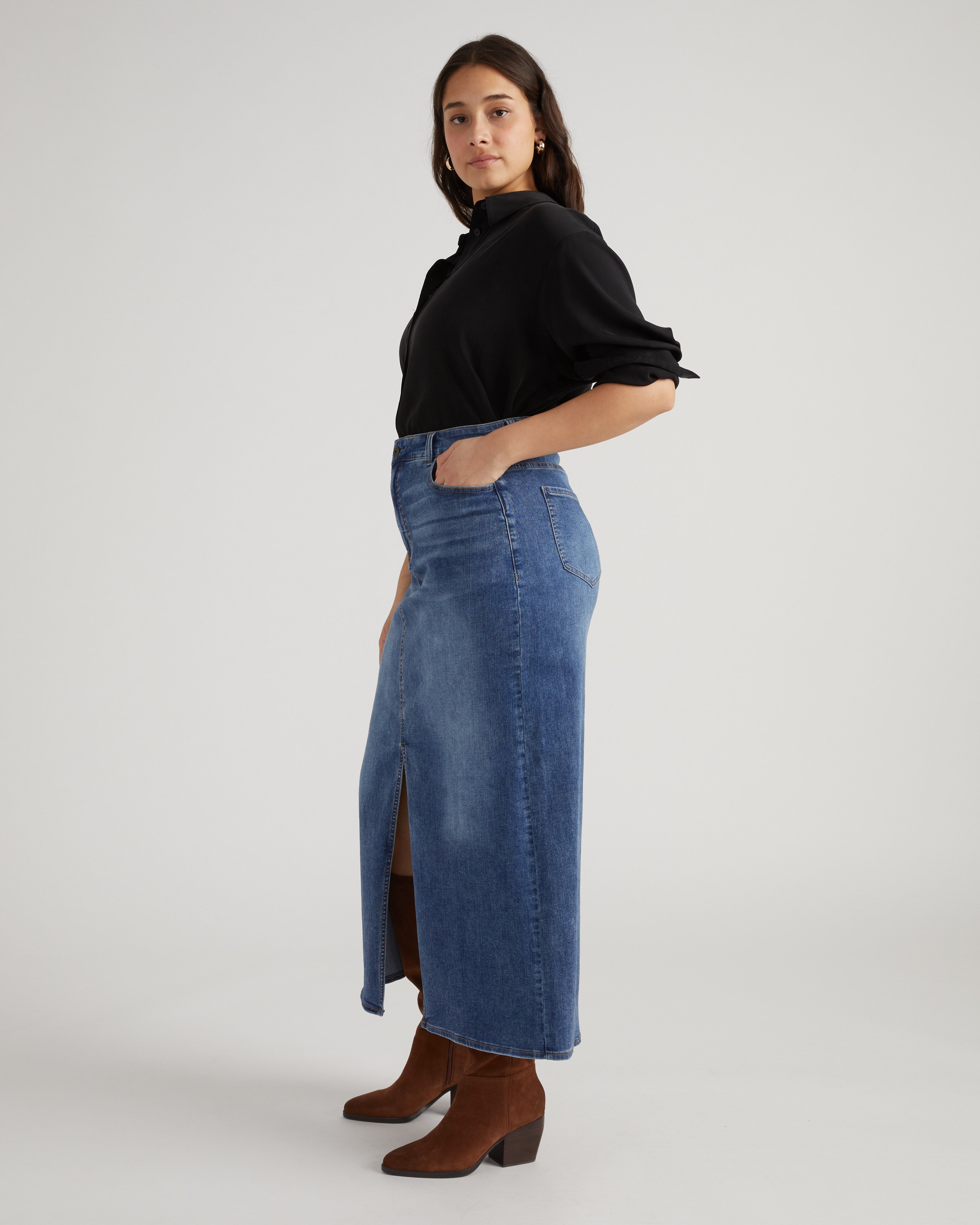 ComfortDenim Maxi Skirt - Western Blue Wash