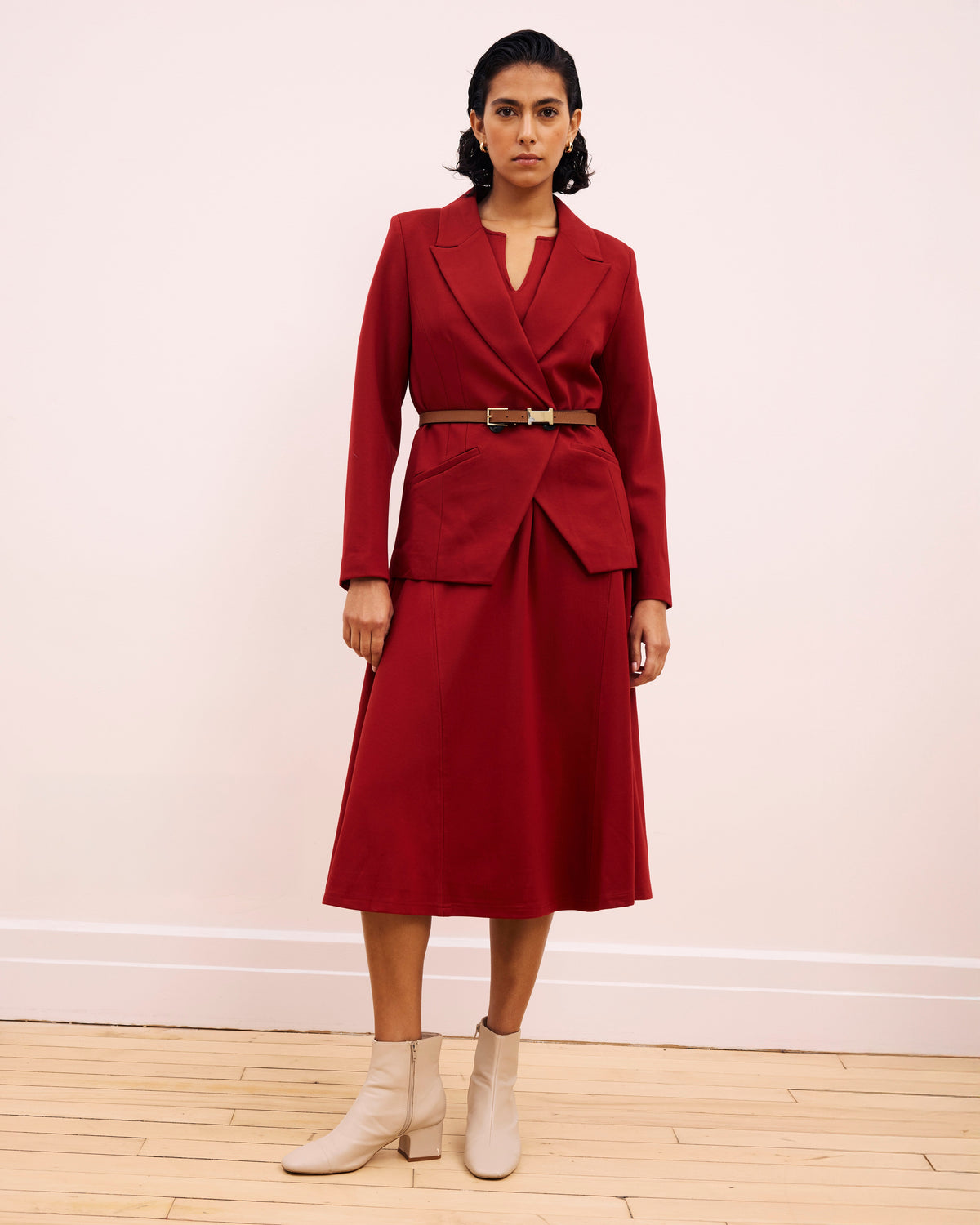 Bianca Double Breasted Ponte Blazer - Garnet