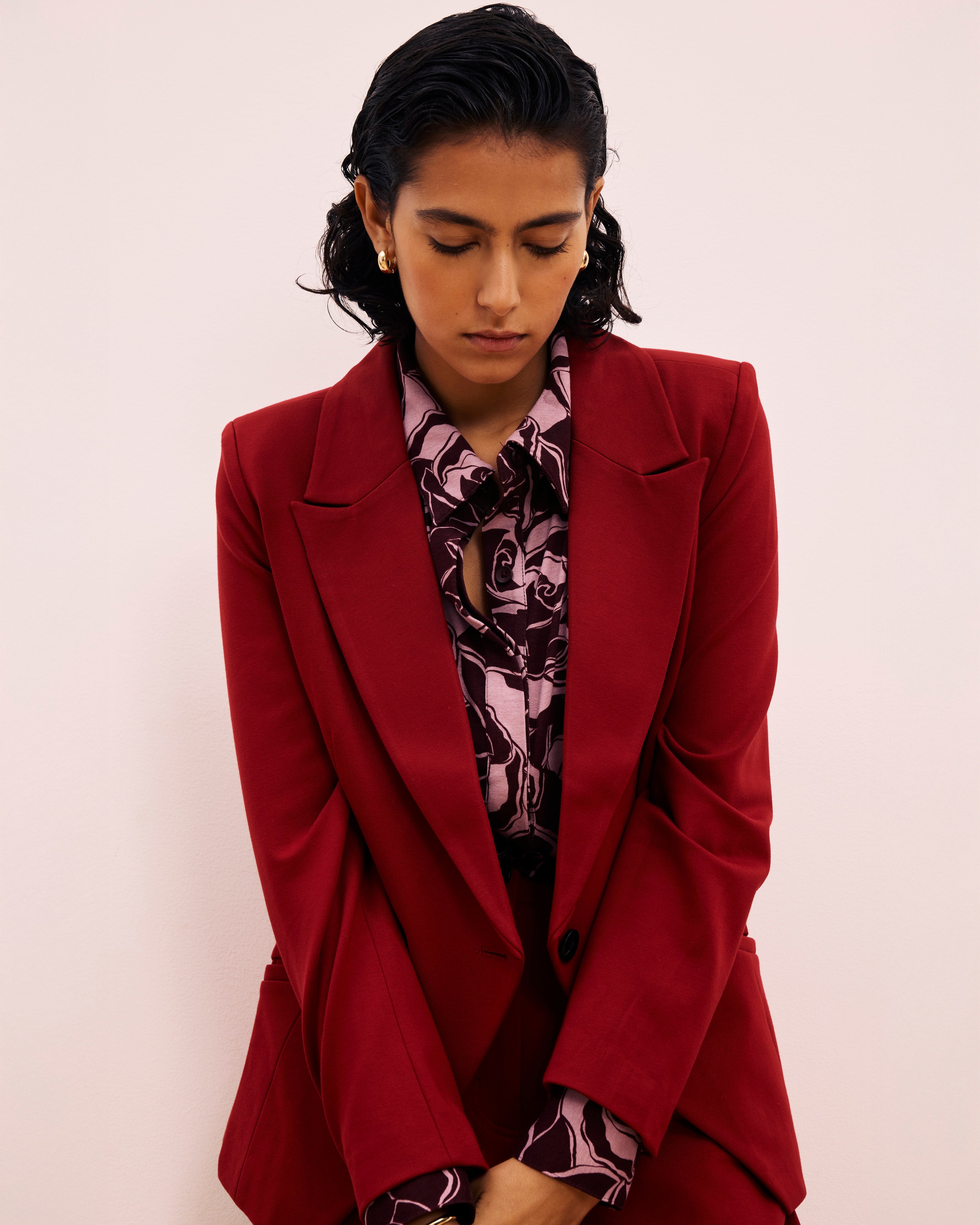 Bianca Double Breasted Ponte Blazer - Garnet