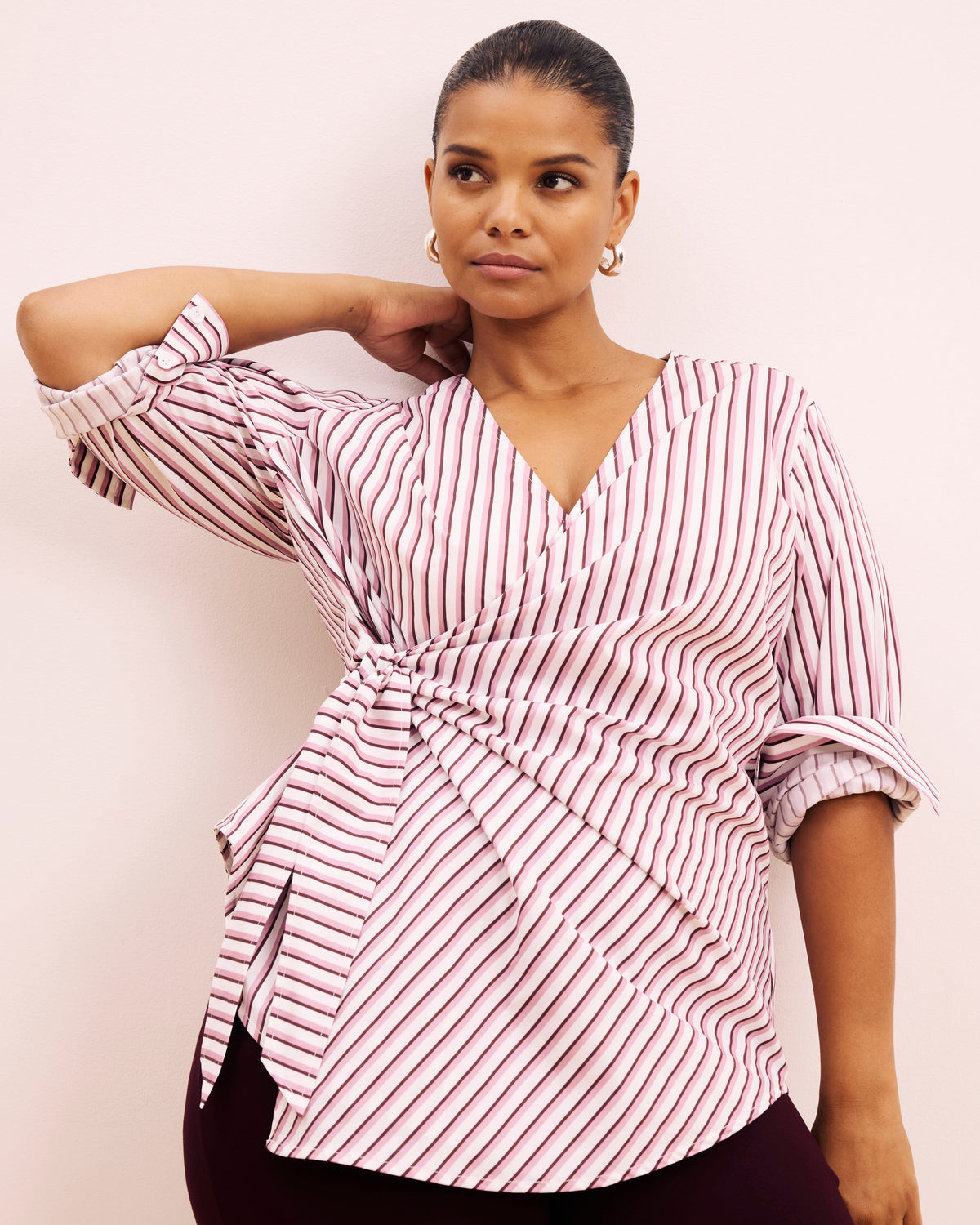 Beacon Stretch Poplin Wrap Shirt - Lilac Multi Stripe