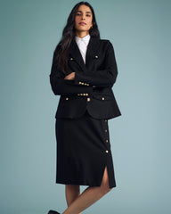 4 Pocket Ponte Blazer - Black with Gold Buttons
