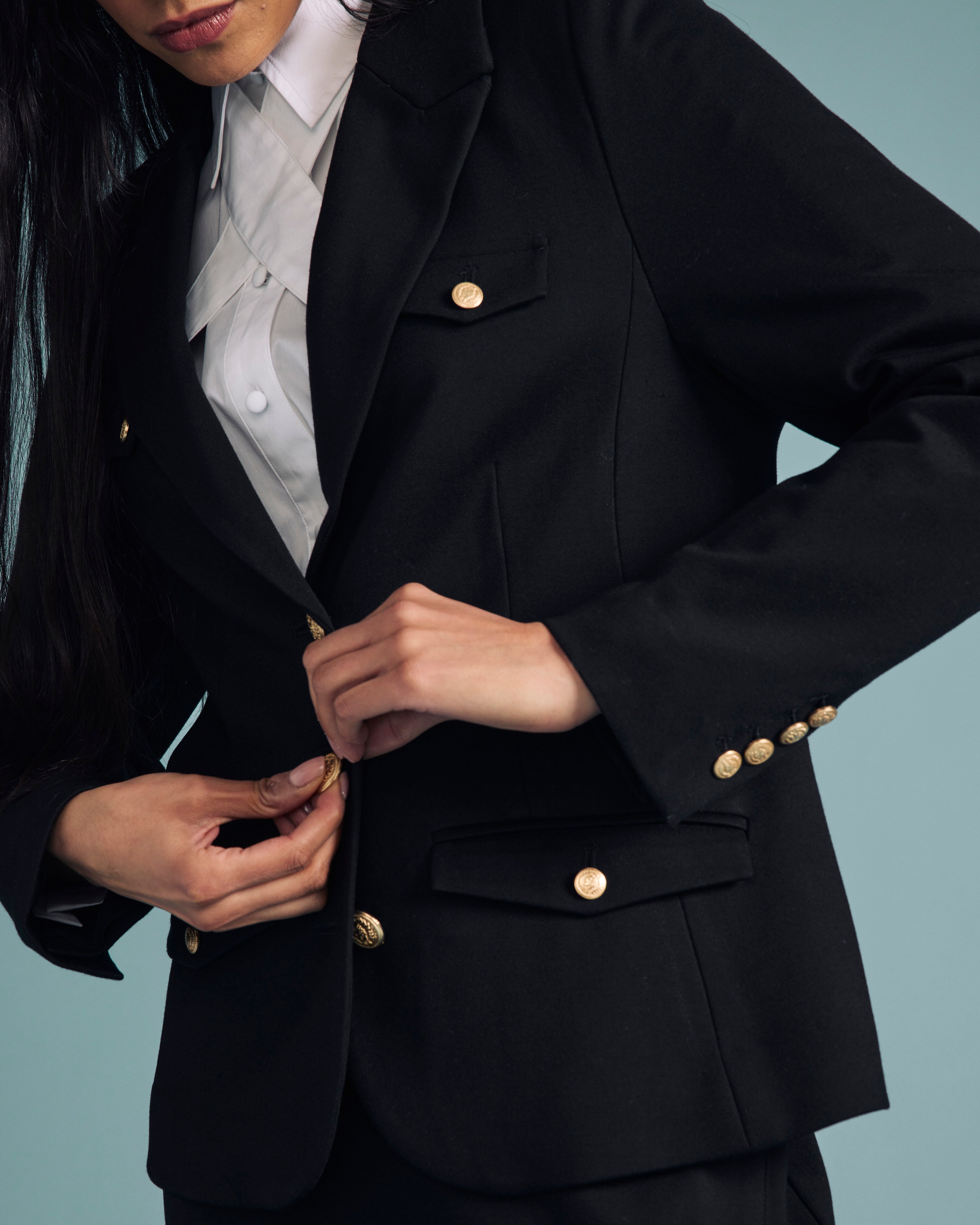 4 Pocket Ponte Blazer - Black with Gold Buttons