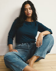 Belle Breton Stripe Jersey Tee - Deep Teal/Black Stripe