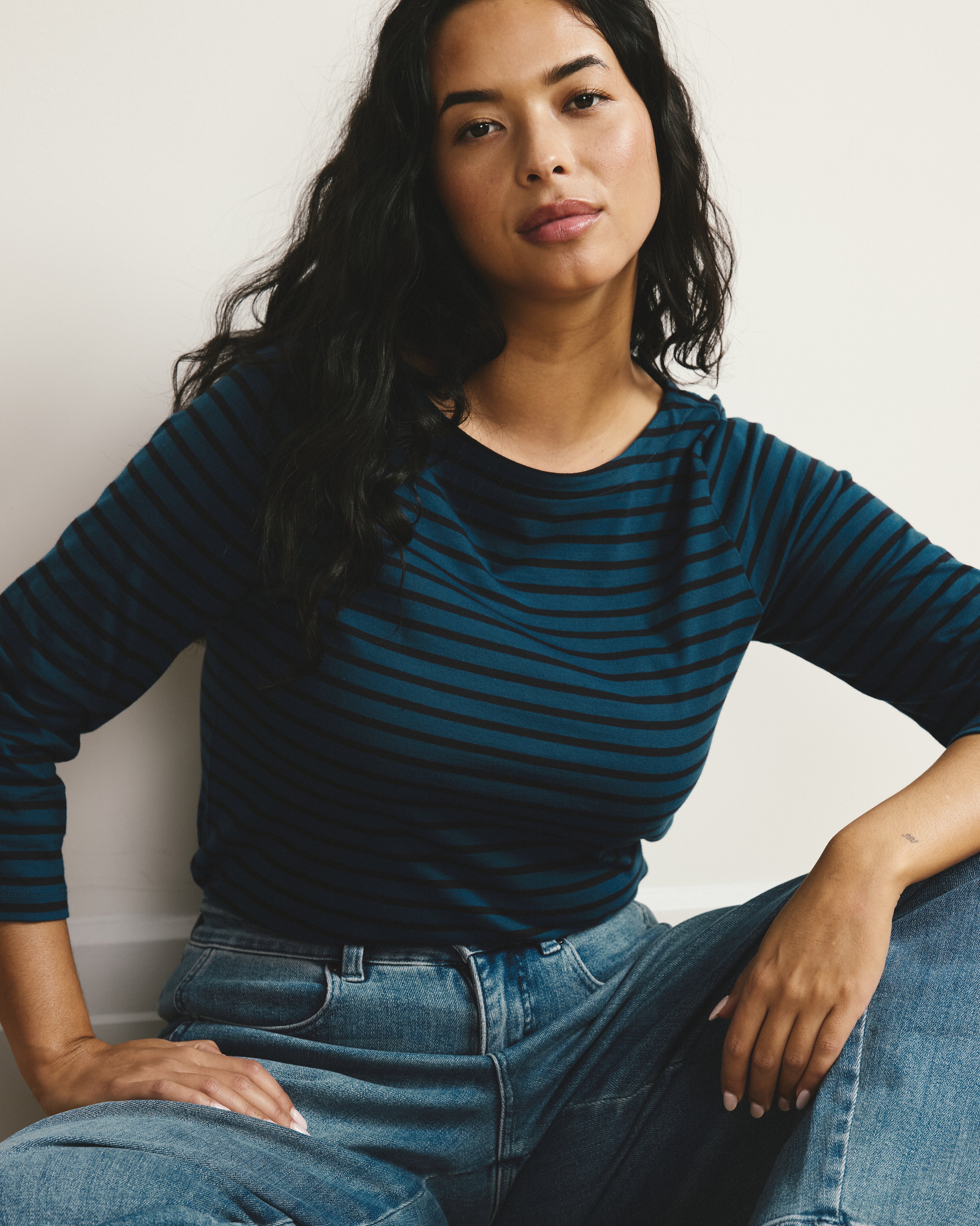 Belle Breton Stripe Jersey Tee - Deep Teal/Black Stripe