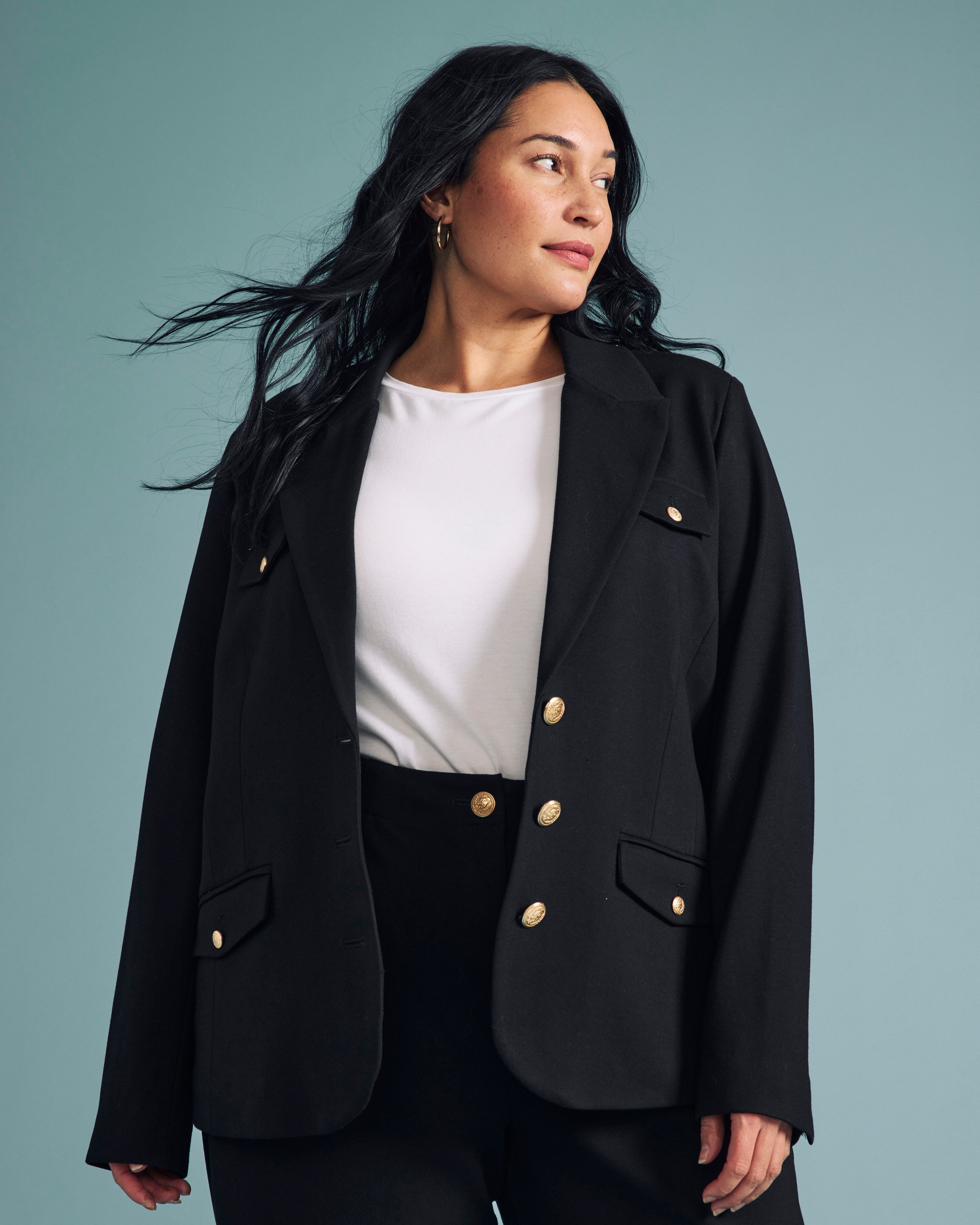 4 Pocket Ponte Blazer - Black with Gold Buttons