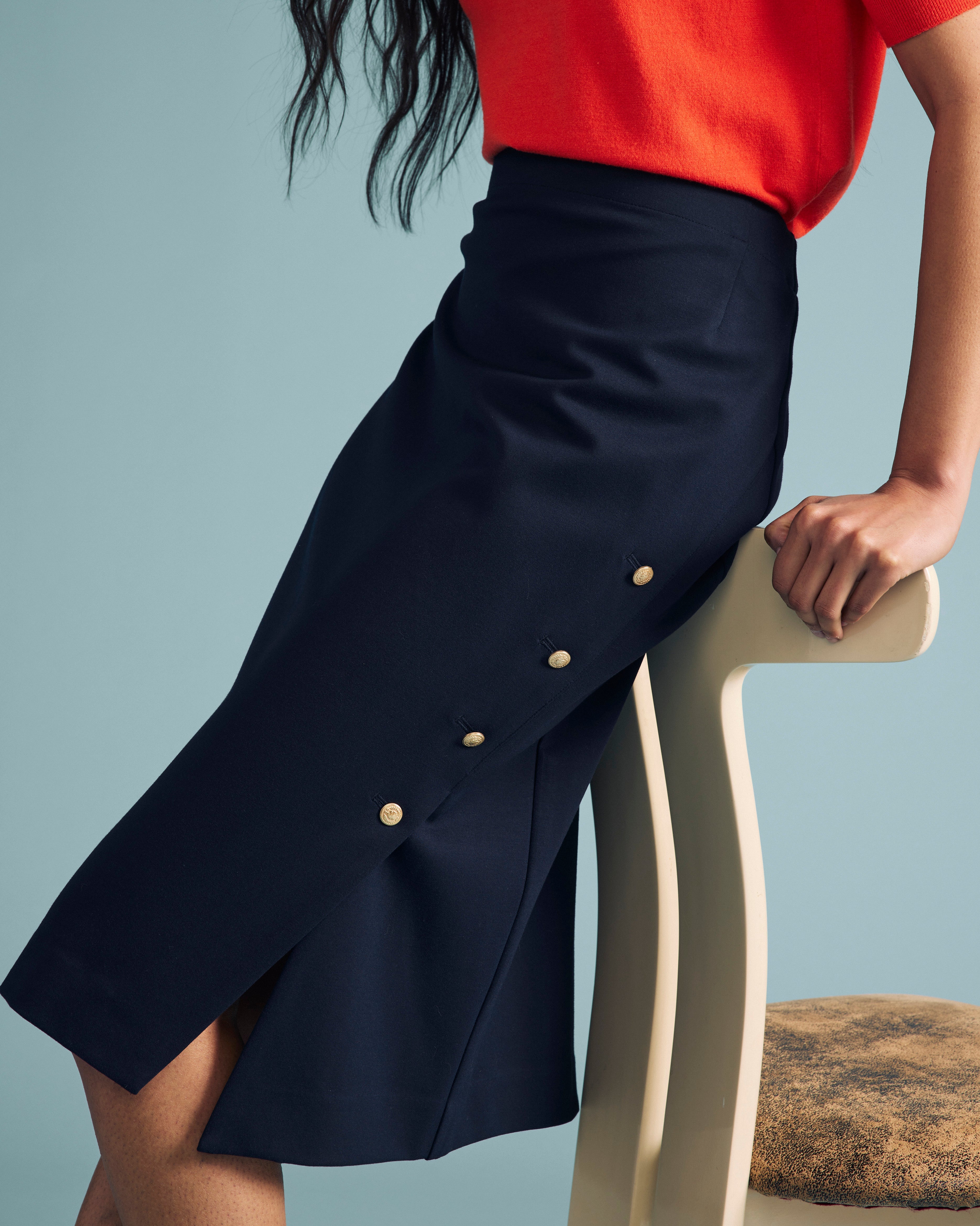Anya Ponte Skirt - Navy with Gold Buttons