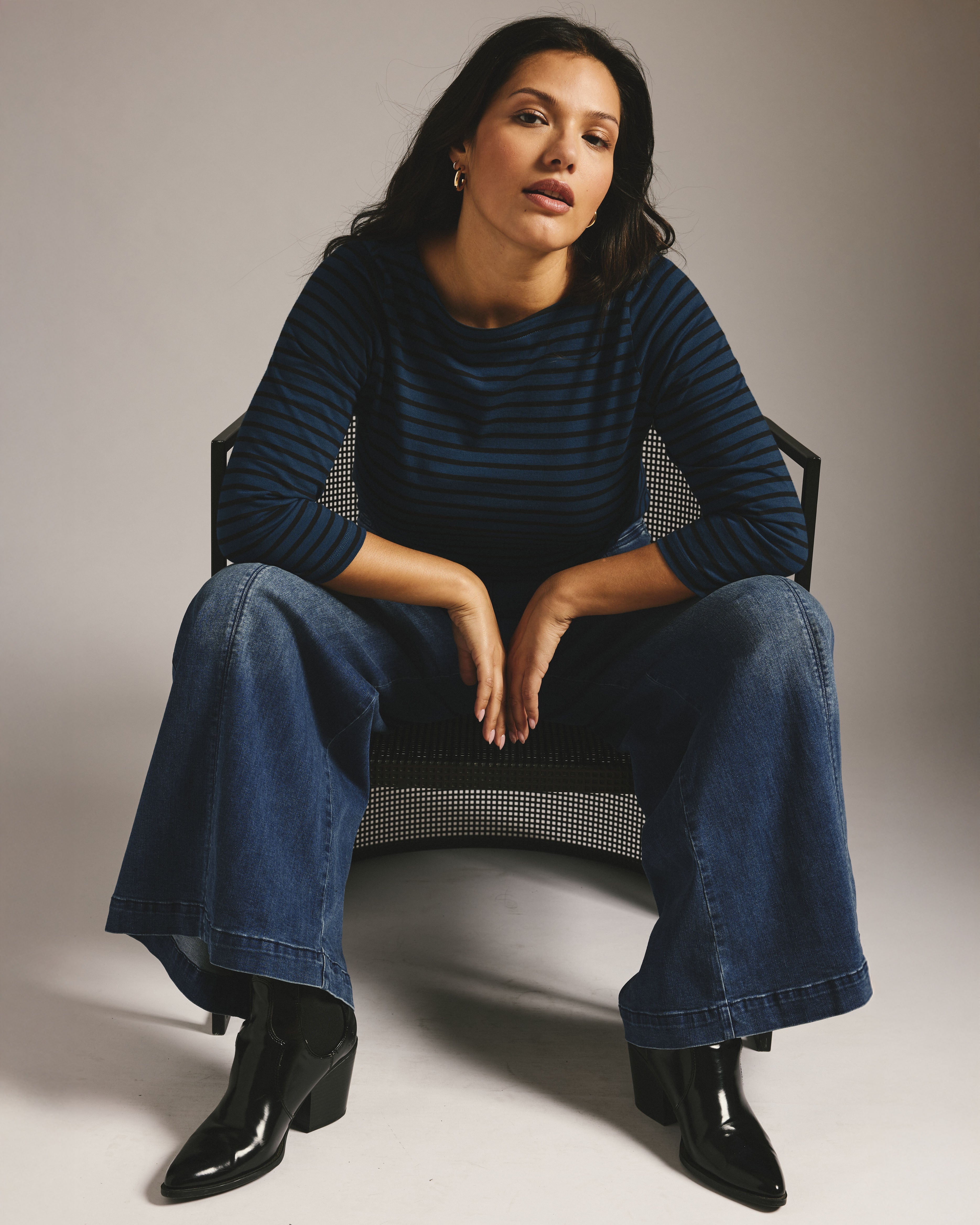 Belle Breton Stripe Jersey Tee - Deep Teal/Black Stripe