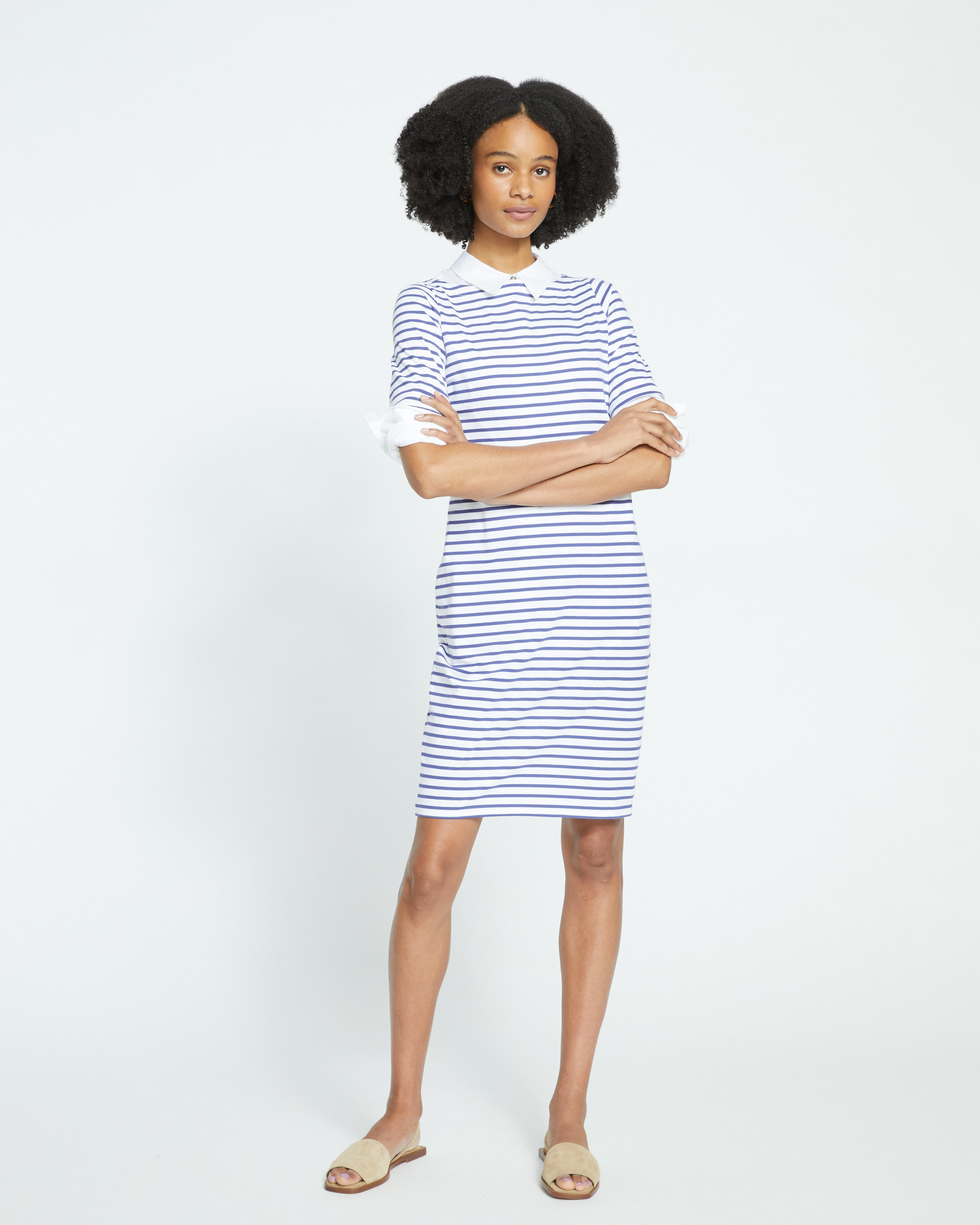 Belle Breton Stripe Jersey Dress - White/Classic Navy Stripe