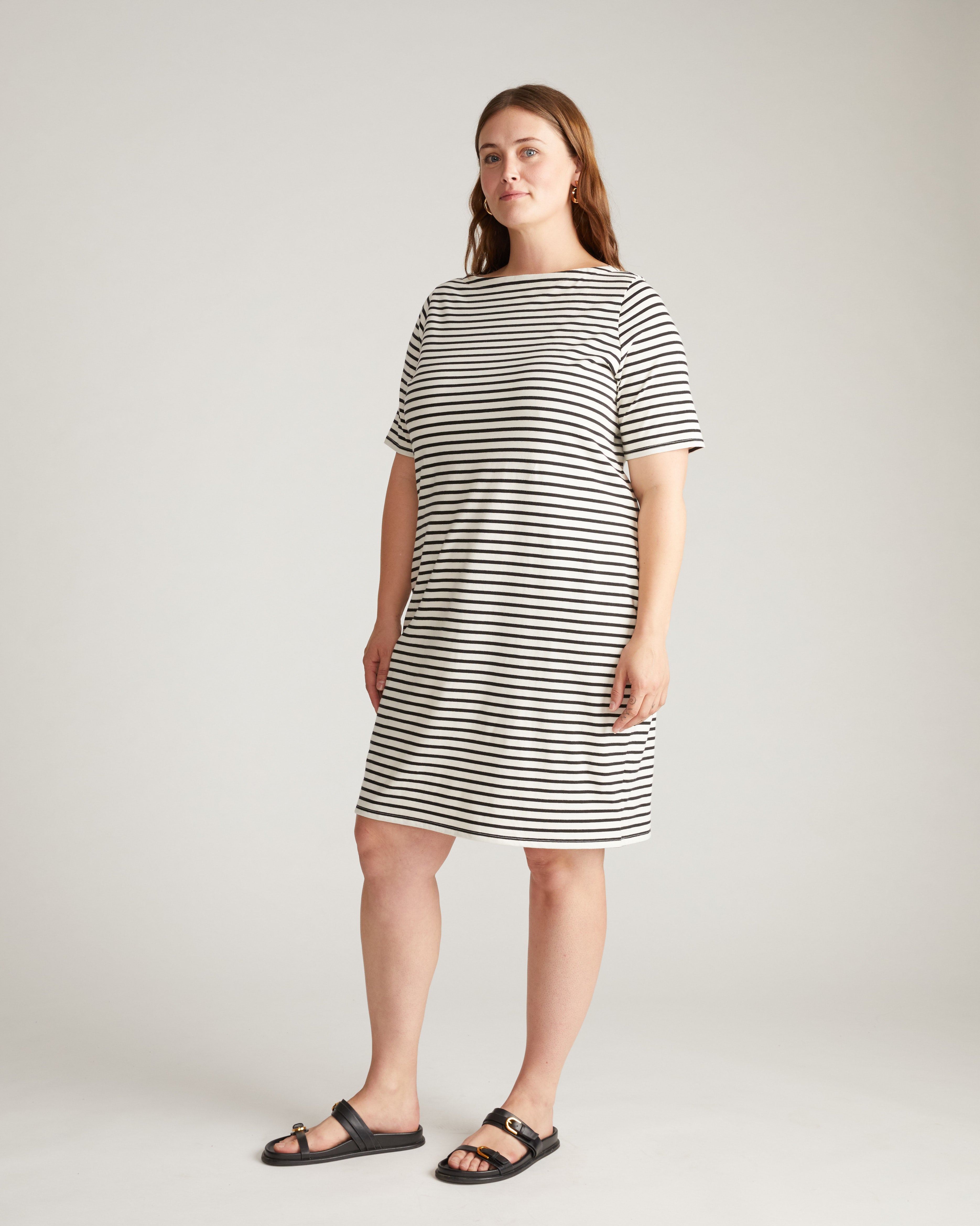 Belle Breton Stripe Jersey Dress - Ecru/Black Stripe