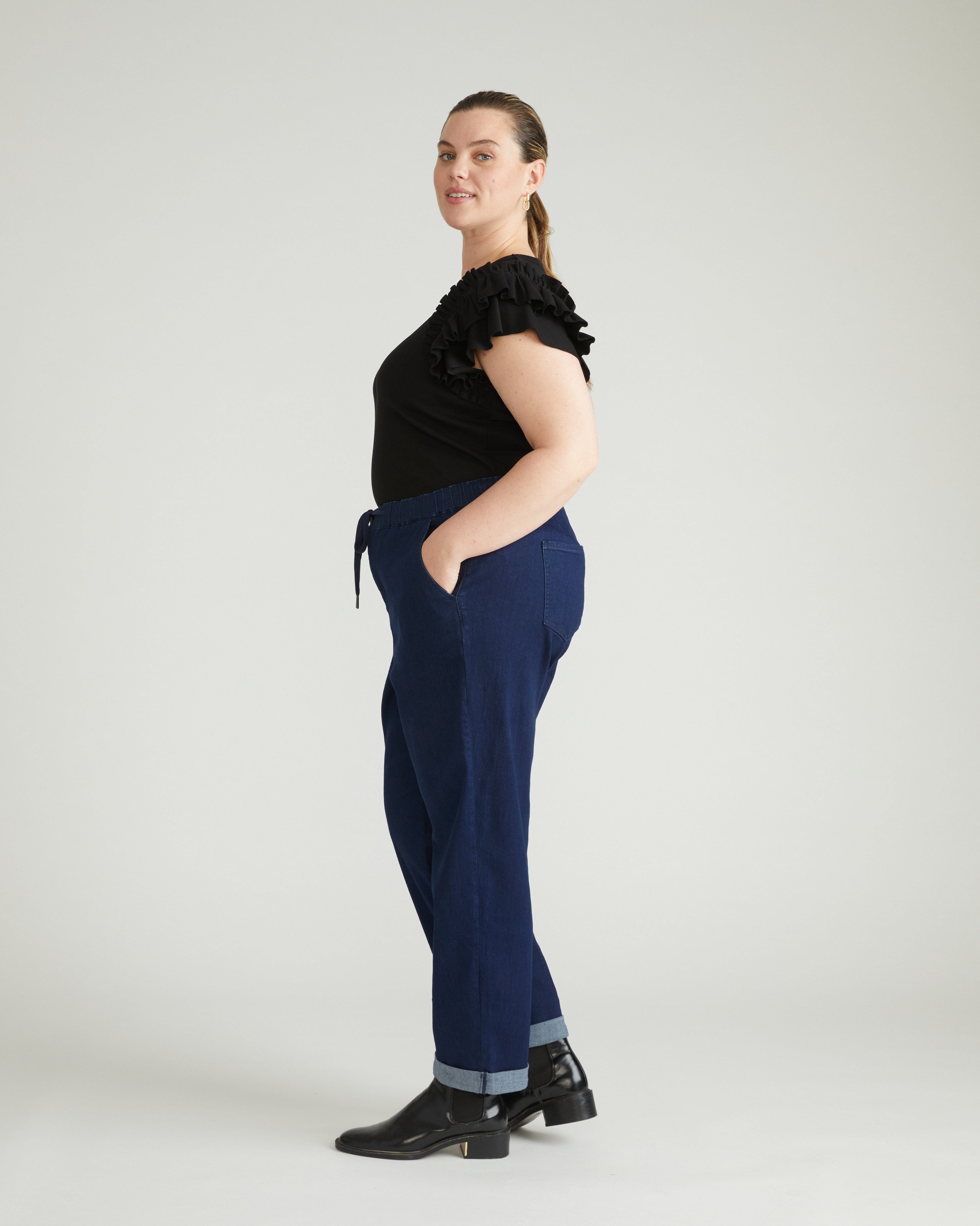 ComfortDenim Drawstring Jeans - Dark Indigo