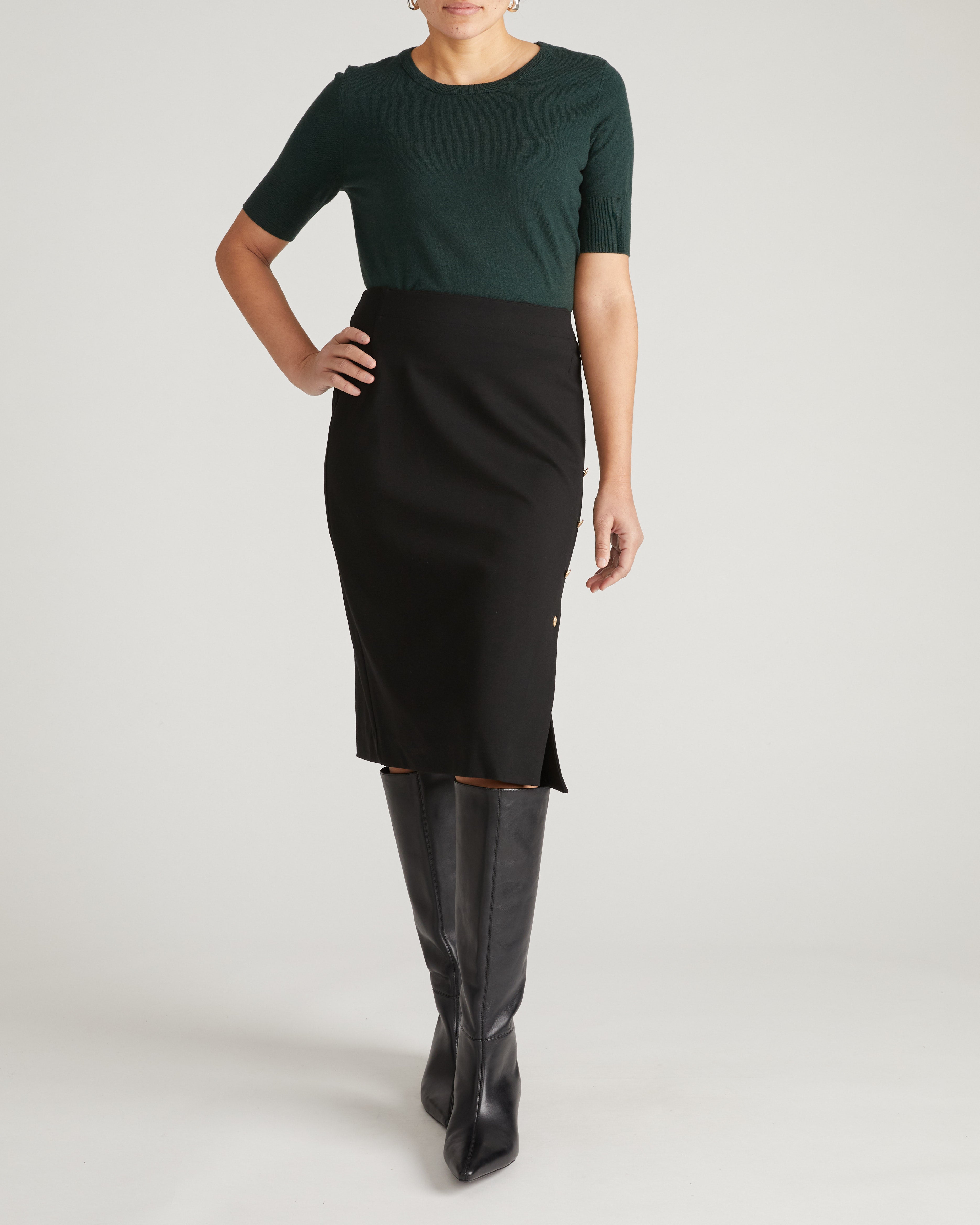 Anya Ponte Skirt - Black with Gold Buttons