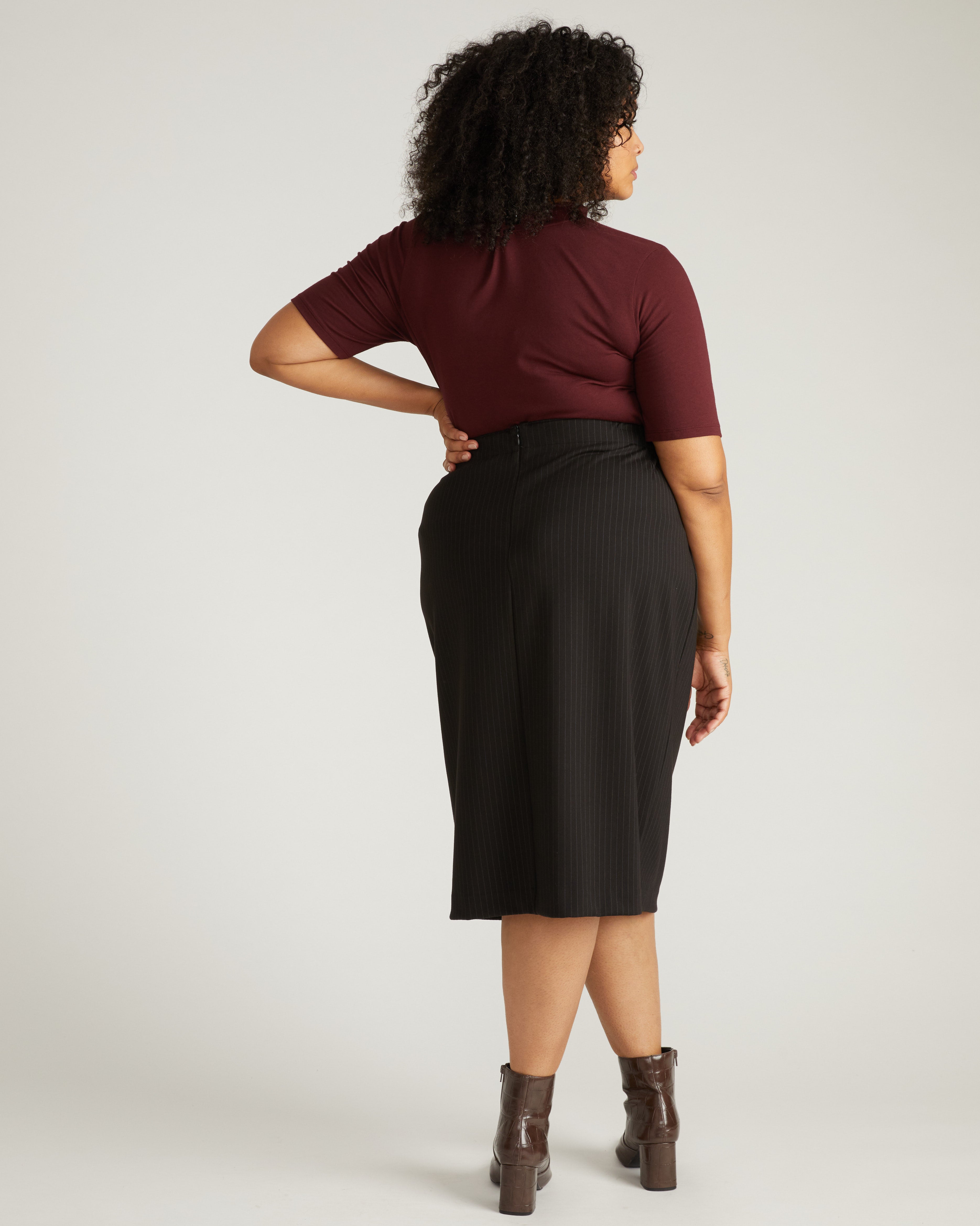 Anya Ponte Skirt - Slate Pinstripe
