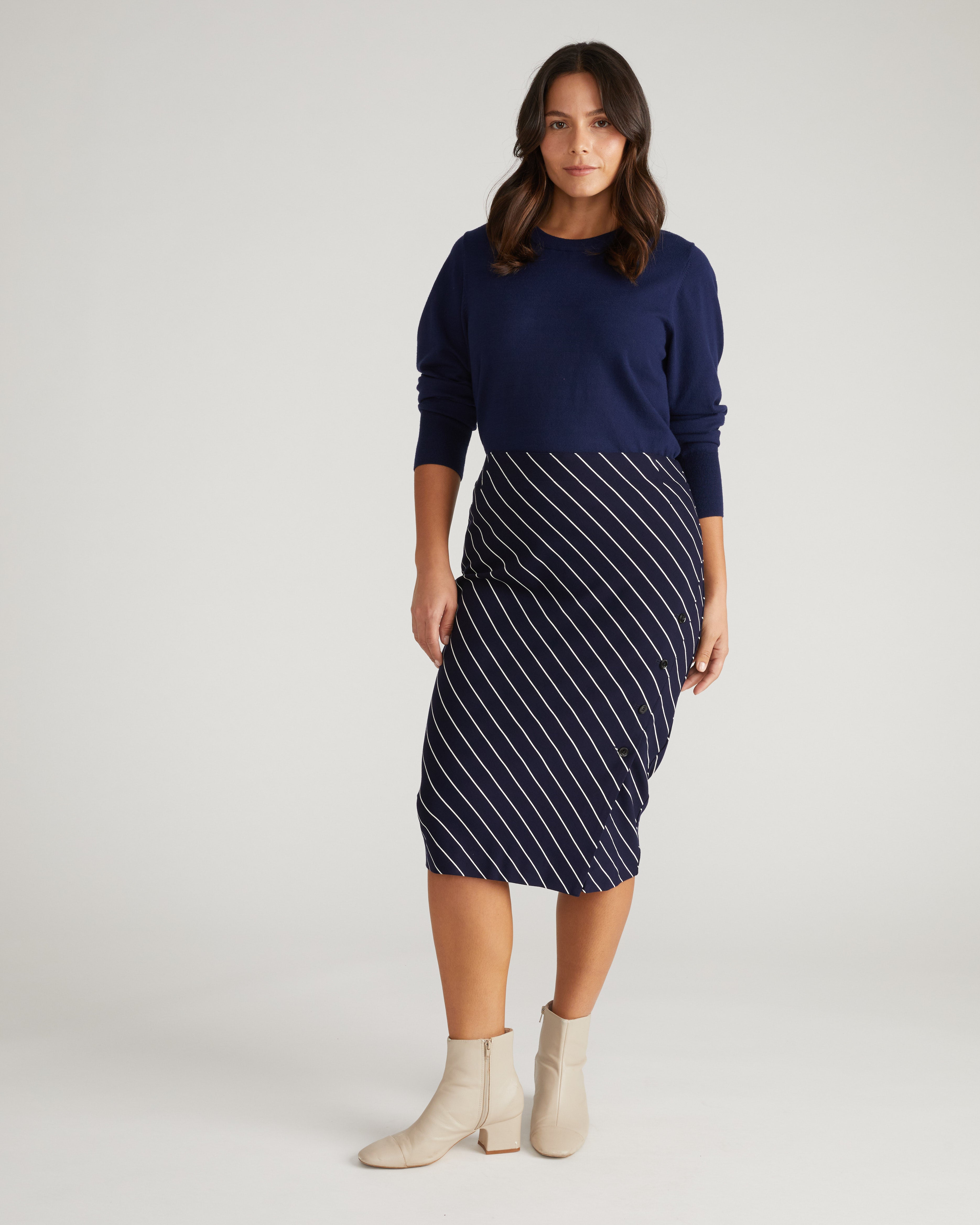 Anya Ponte Skirt - Navy Pinstripe