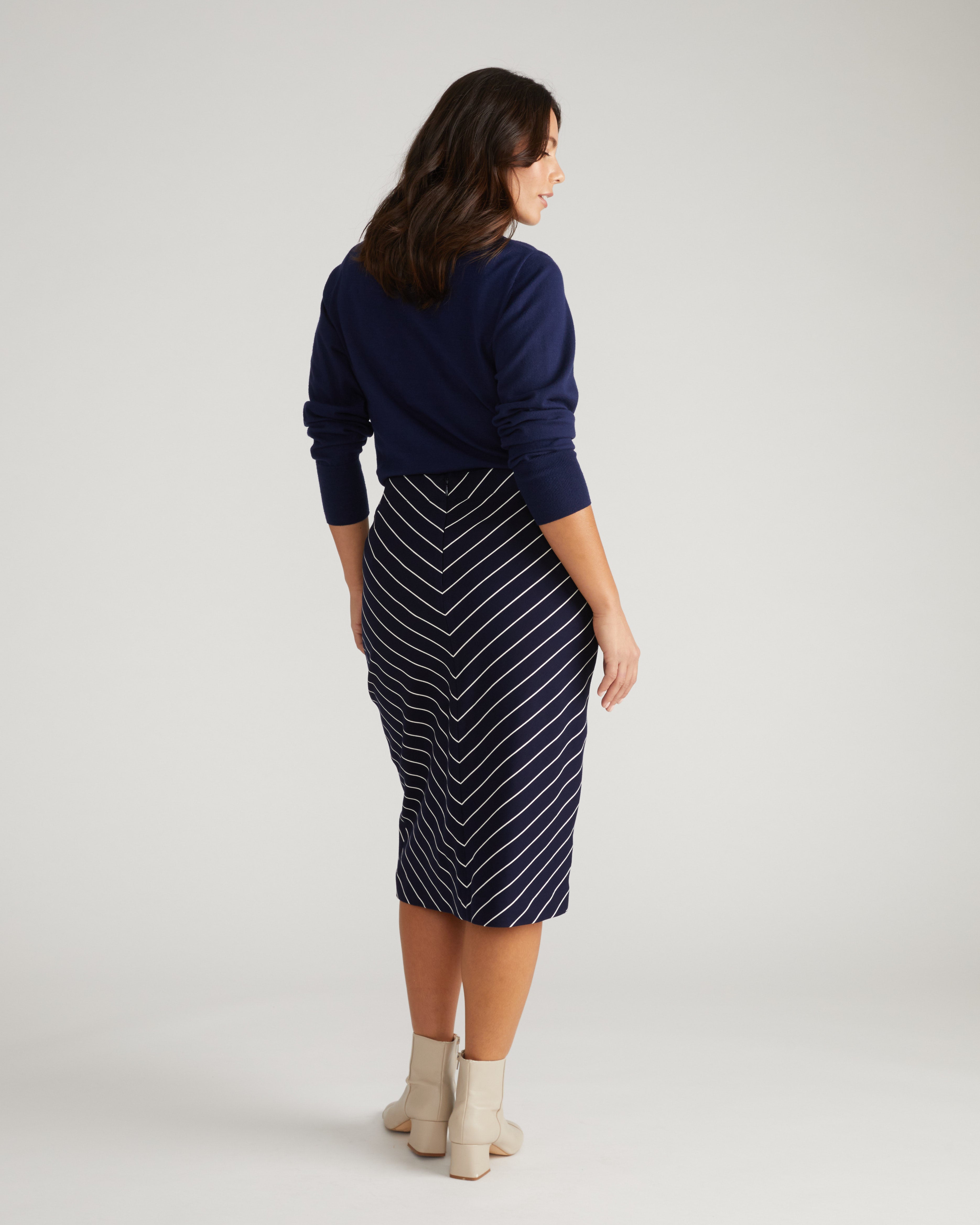 Anya Ponte Skirt - Navy Pinstripe