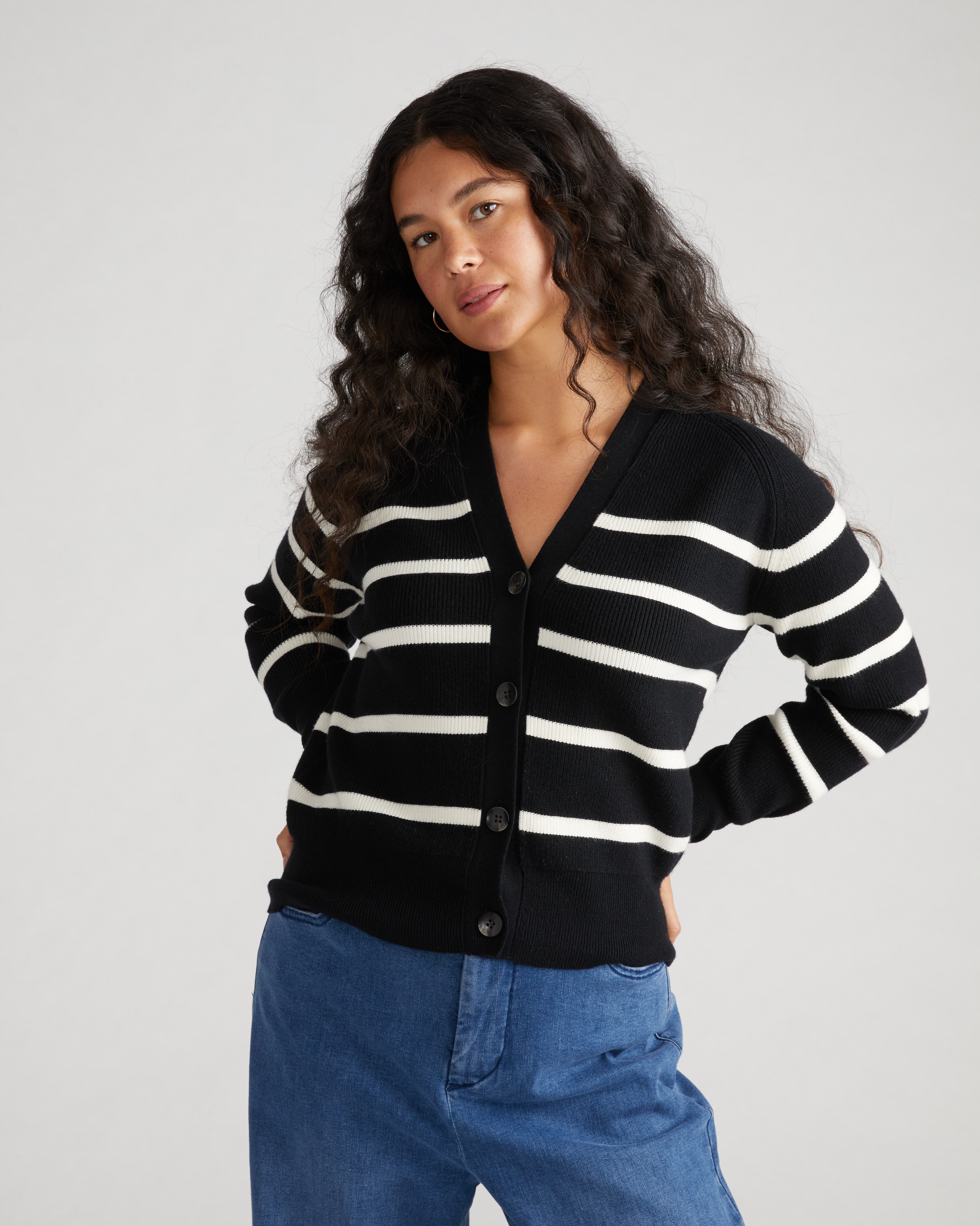 Better-Than-Wool Cardigan - Black/Cream Stripe