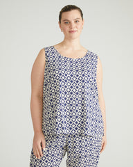 Cooling Stretch Cupro Tank - Navy Hacienda Print