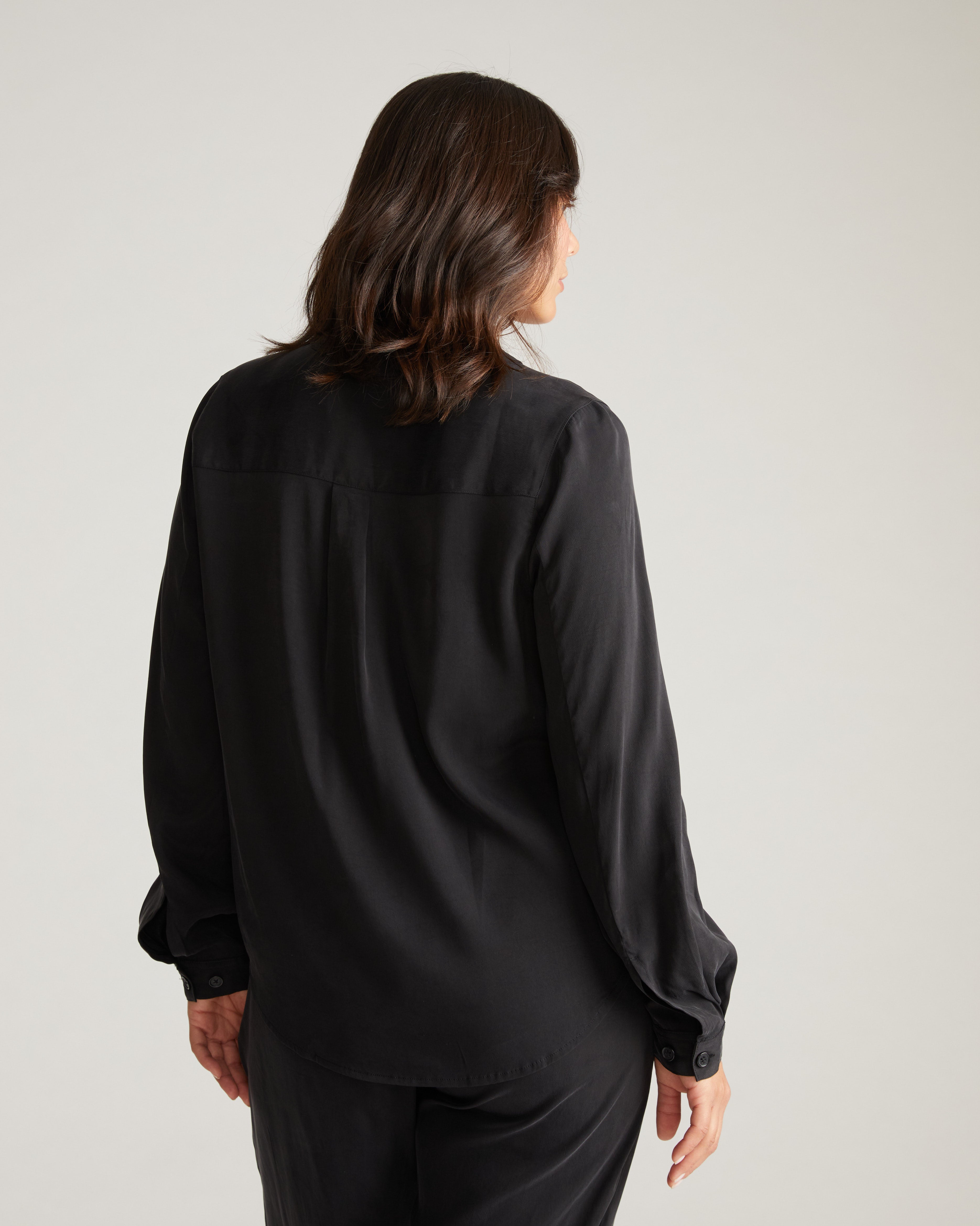 Cooling Stretch Cupro Button-Down Blouse - Black