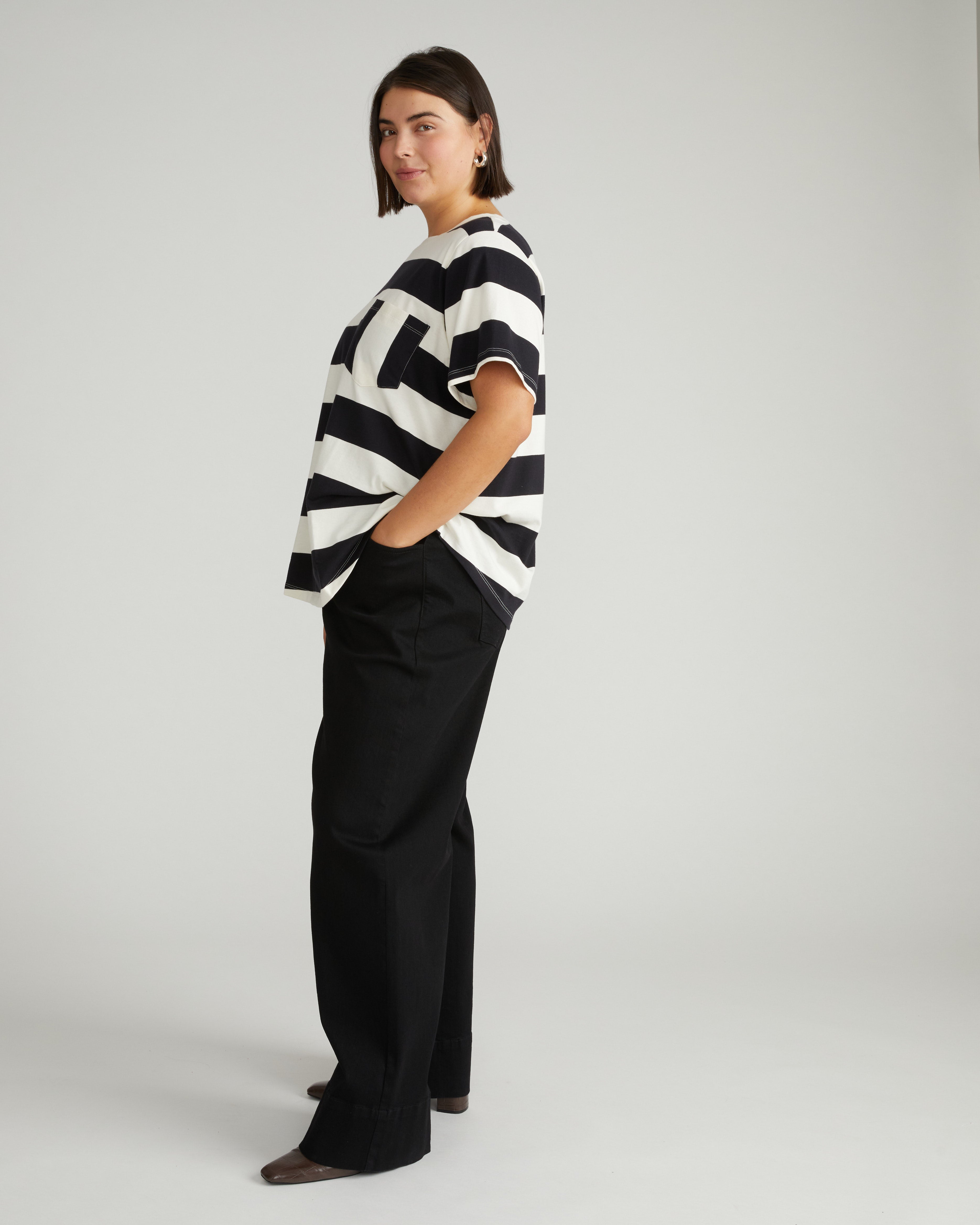 Breton Stripe Garcon Tee - Ecru/Black Rugby Stripe