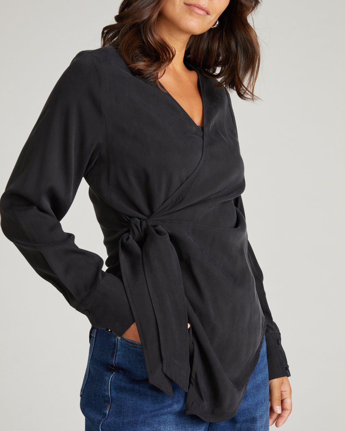 Beacon Stretch Cupro Wrap Shirt - Black