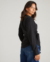 Beacon Stretch Cupro Wrap Shirt - Black