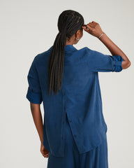 Button Back Stretch Cupro Polo Shirt - Pageant Blue