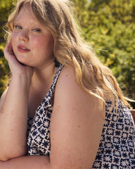 Cooling Stretch Cupro Tank - Navy Hacienda Print