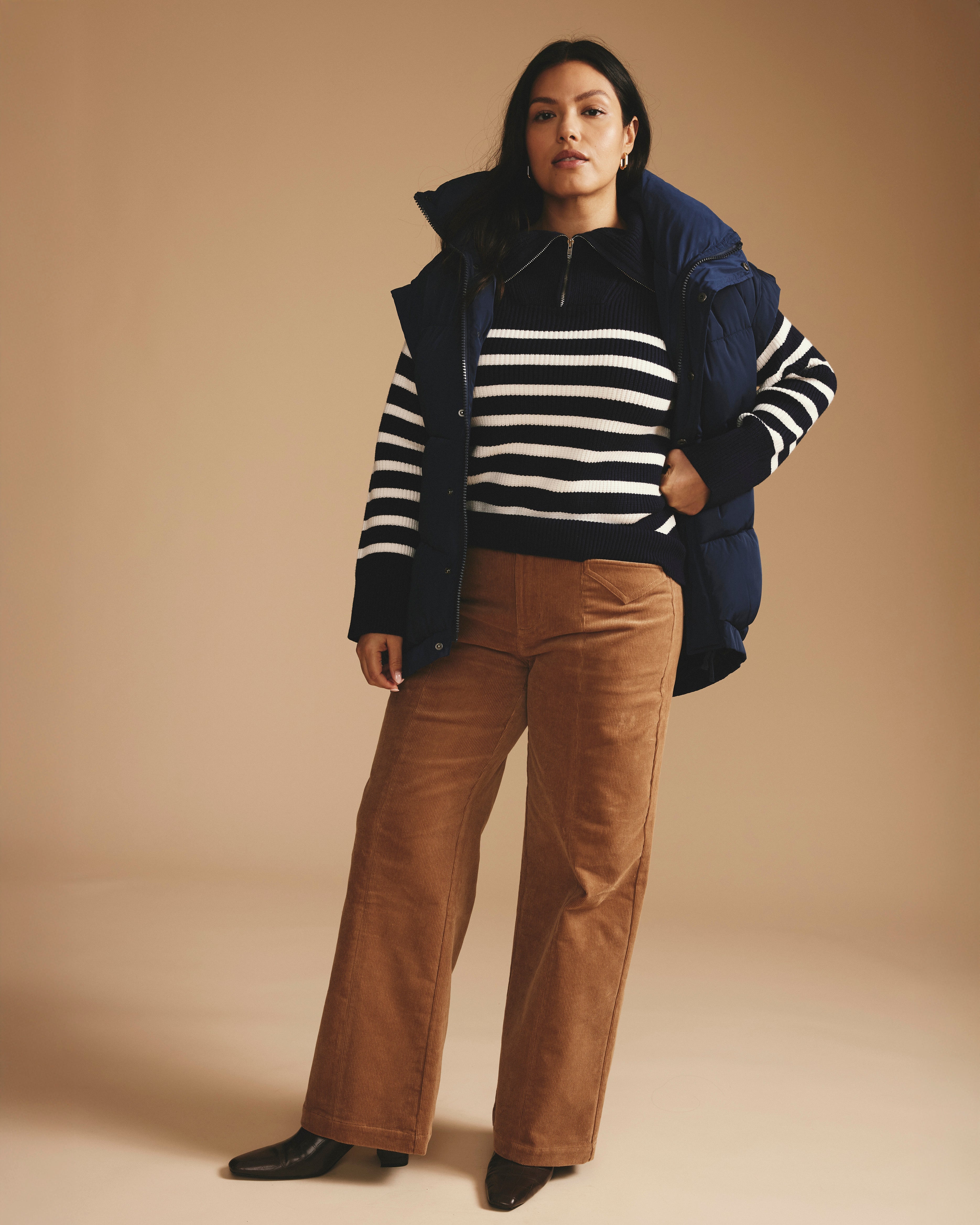 Brenda Zip Sweater - Navy/Cream Stripes
