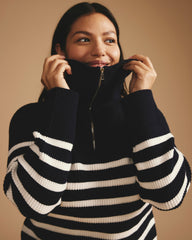 Brenda Zip Sweater - Navy/Cream Stripes