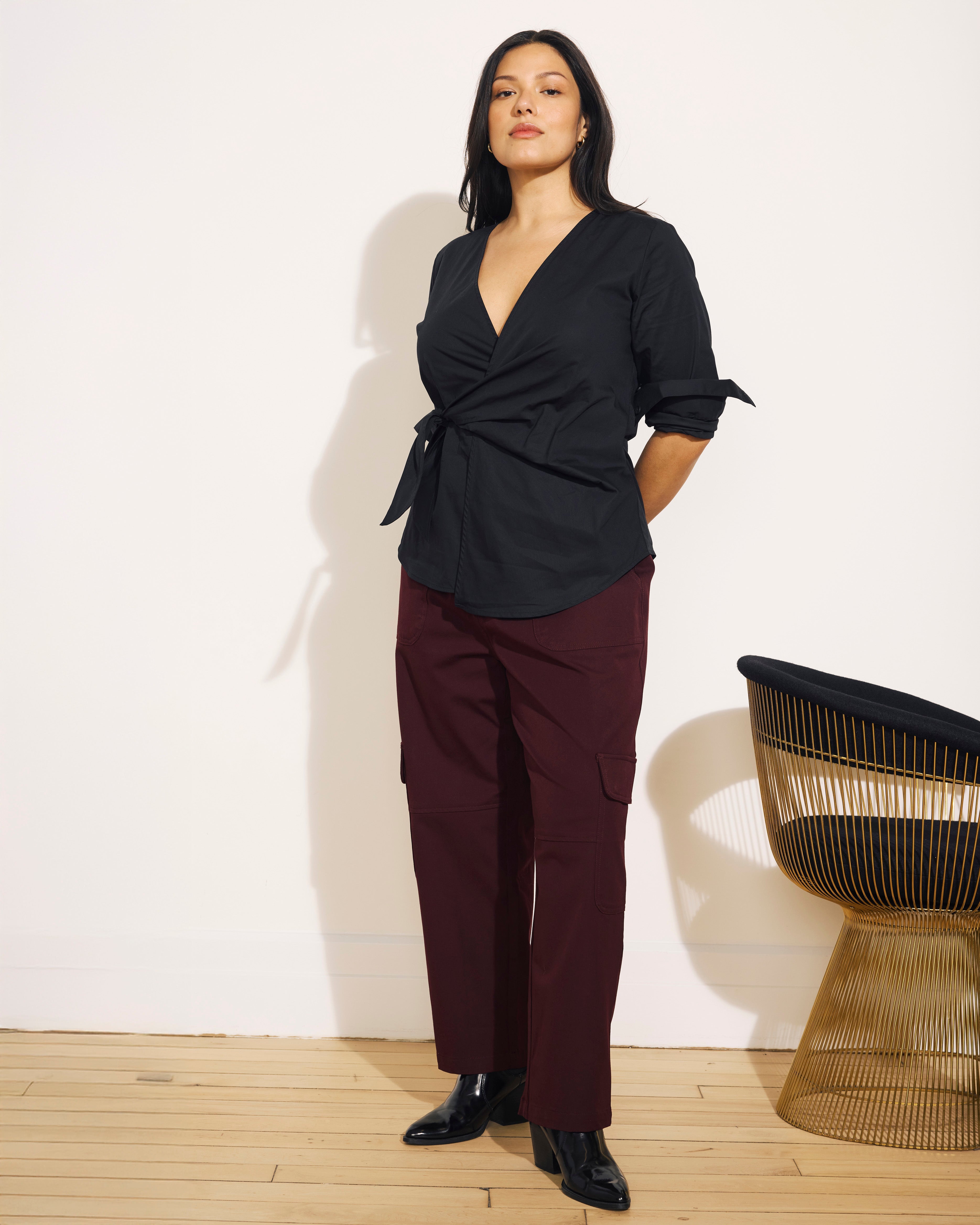Beacon Stretch Poplin Wrap Shirt - Black