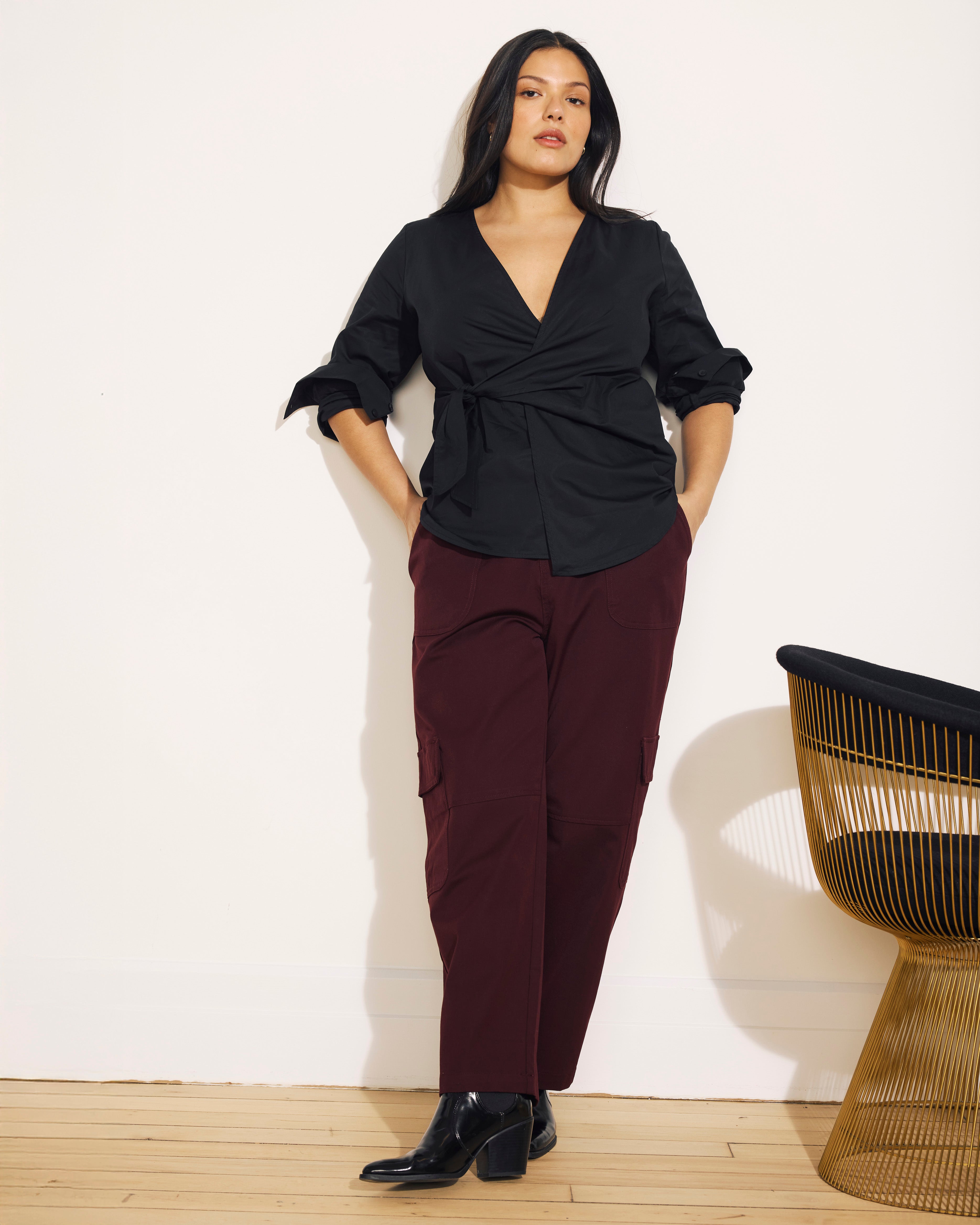 Beacon Stretch Poplin Wrap Shirt - Black